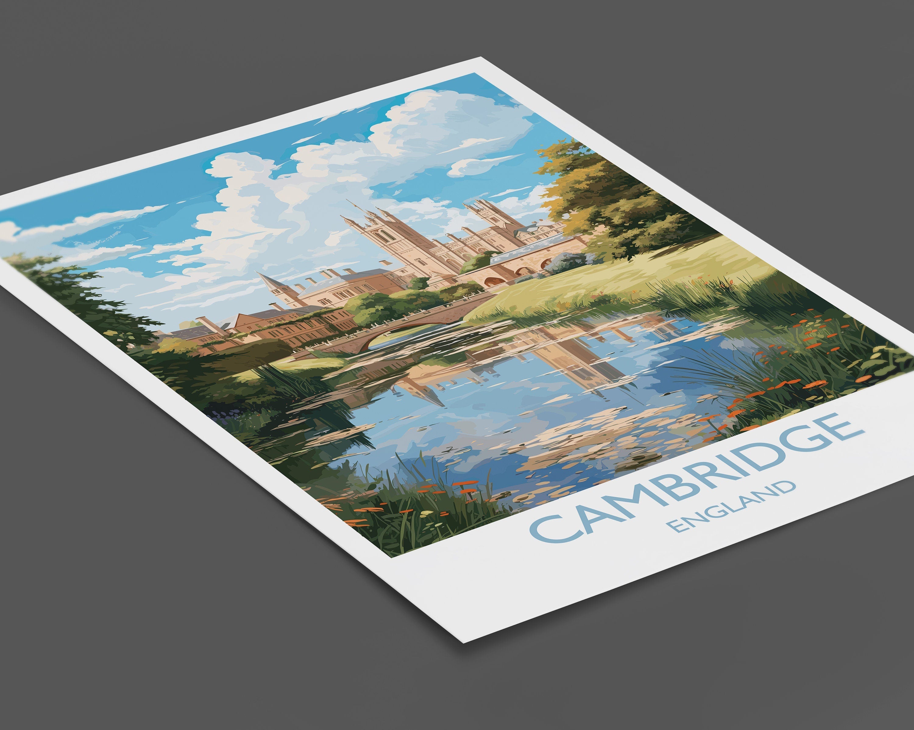 Cambridge Travel Print, Travel Poster of Cambridge, Cambridgeshire, England, Cambridge Art, UK Gift, Wall Art Print NQ Media Designs