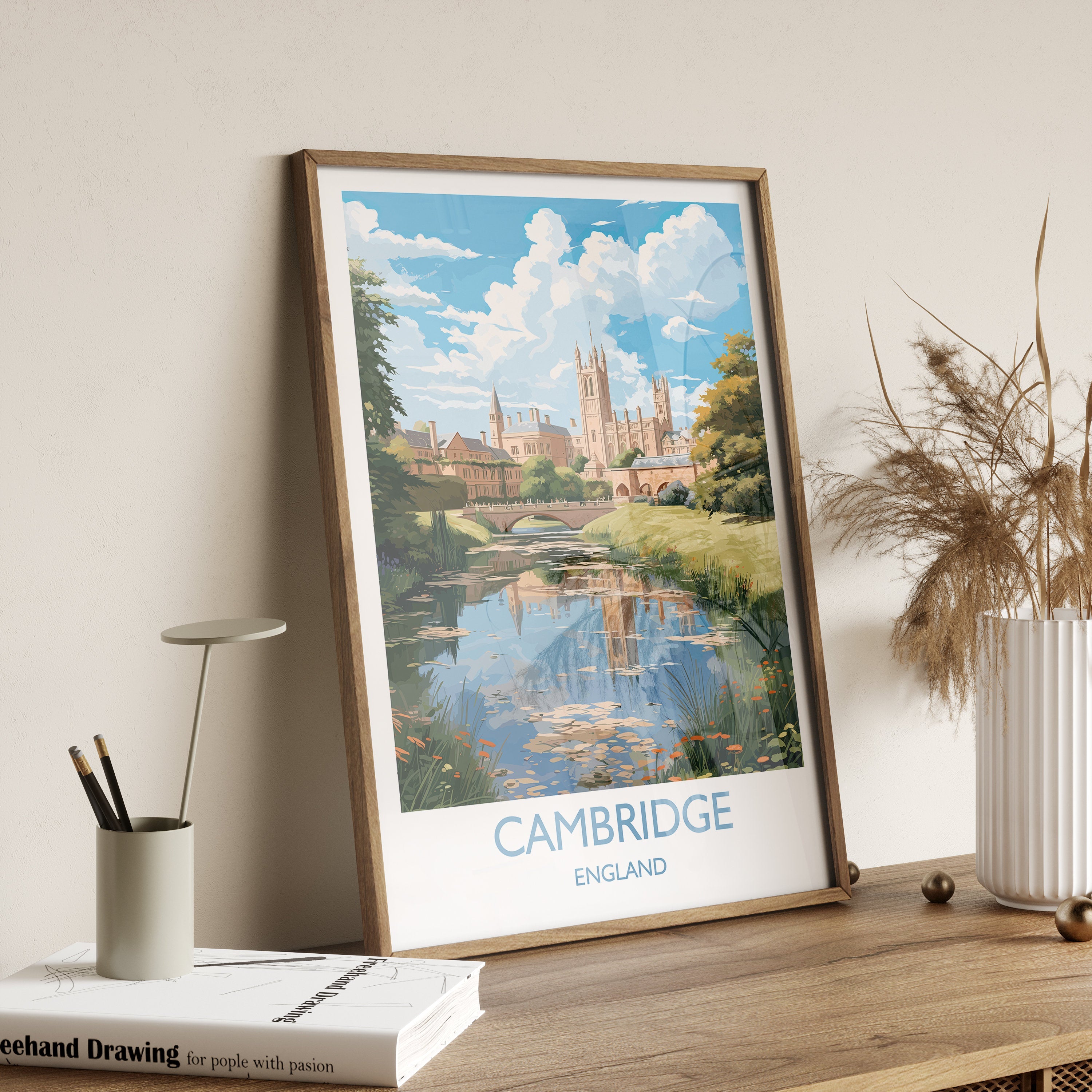 Cambridge Travel Print, Travel Poster of Cambridge, Cambridgeshire, England, Cambridge Art, UK Gift, Wall Art Print NQ Media Designs