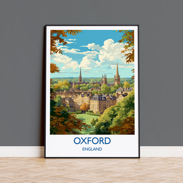 Oxford Travel Print, Travel Poster of Oxford, Oxfordshire, England, Oxford Art, UK Gift, Wall Art Print
