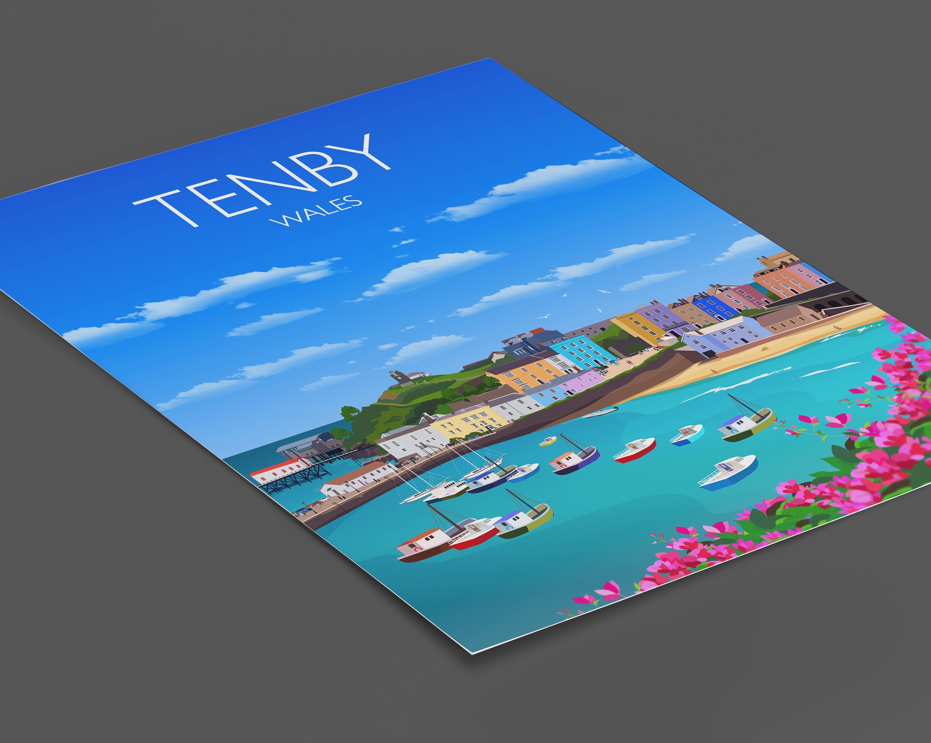 Tenby Travel Poster, Tenby Travel Print, Wales Poster, Wales Wall Art Print, Travel Gift, Tenby Gift NQ Media Designs