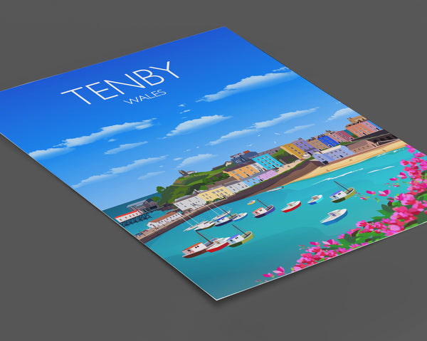 Tenby Travel Poster, Tenby Travel Print, Wales Poster, Wales Wall Art Print, Travel Gift, Tenby Gift