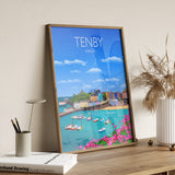 Tenby Travel Poster, Tenby Travel Print, Wales Poster, Wales Wall Art Print, Travel Gift, Tenby Gift NQ Media Designs