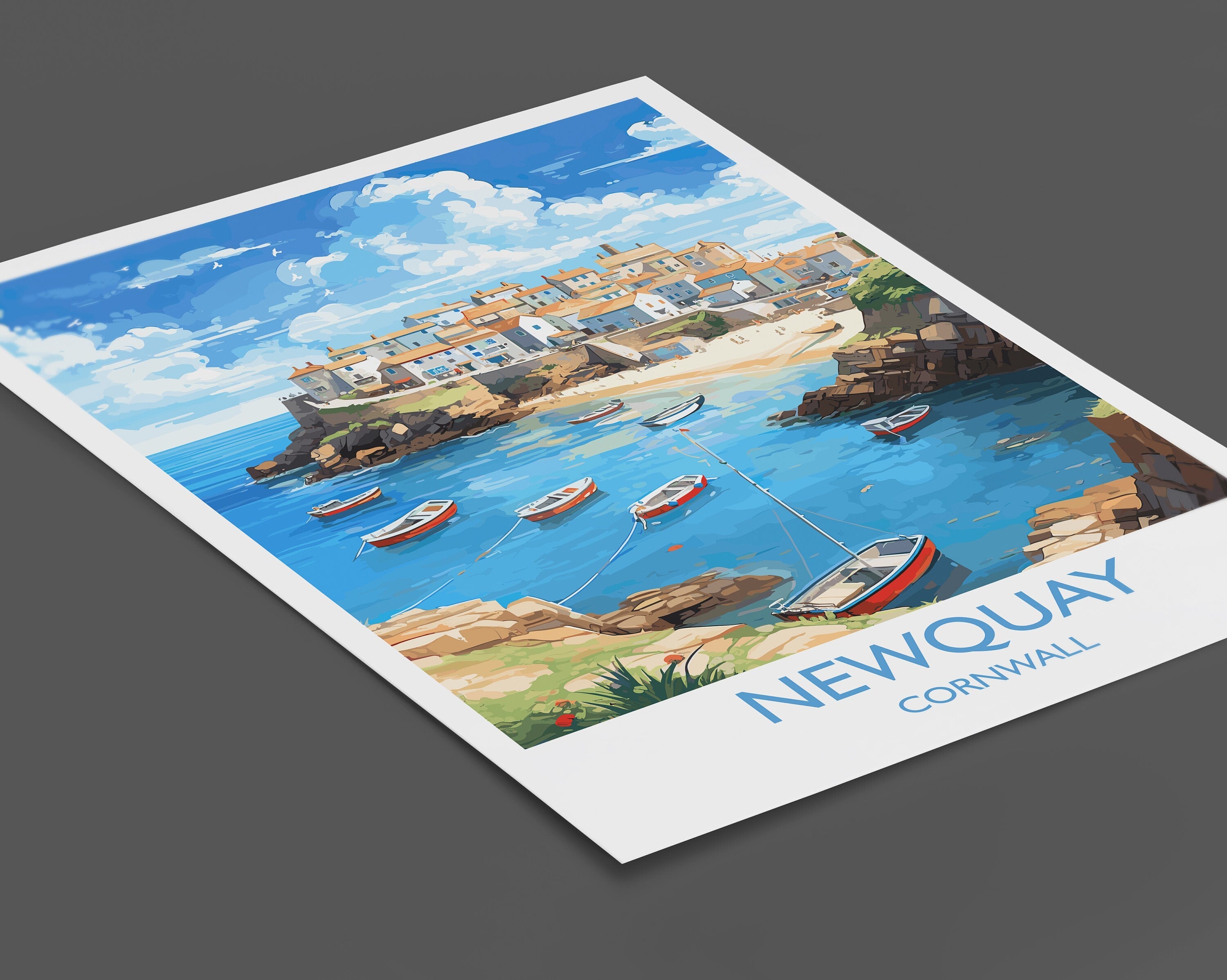 Newquay Travel Poster, Travel Print of Newquay, Cornwall, England, Cornwall Art, Newquay Gift, Wall Art Print NQ Media Designs
