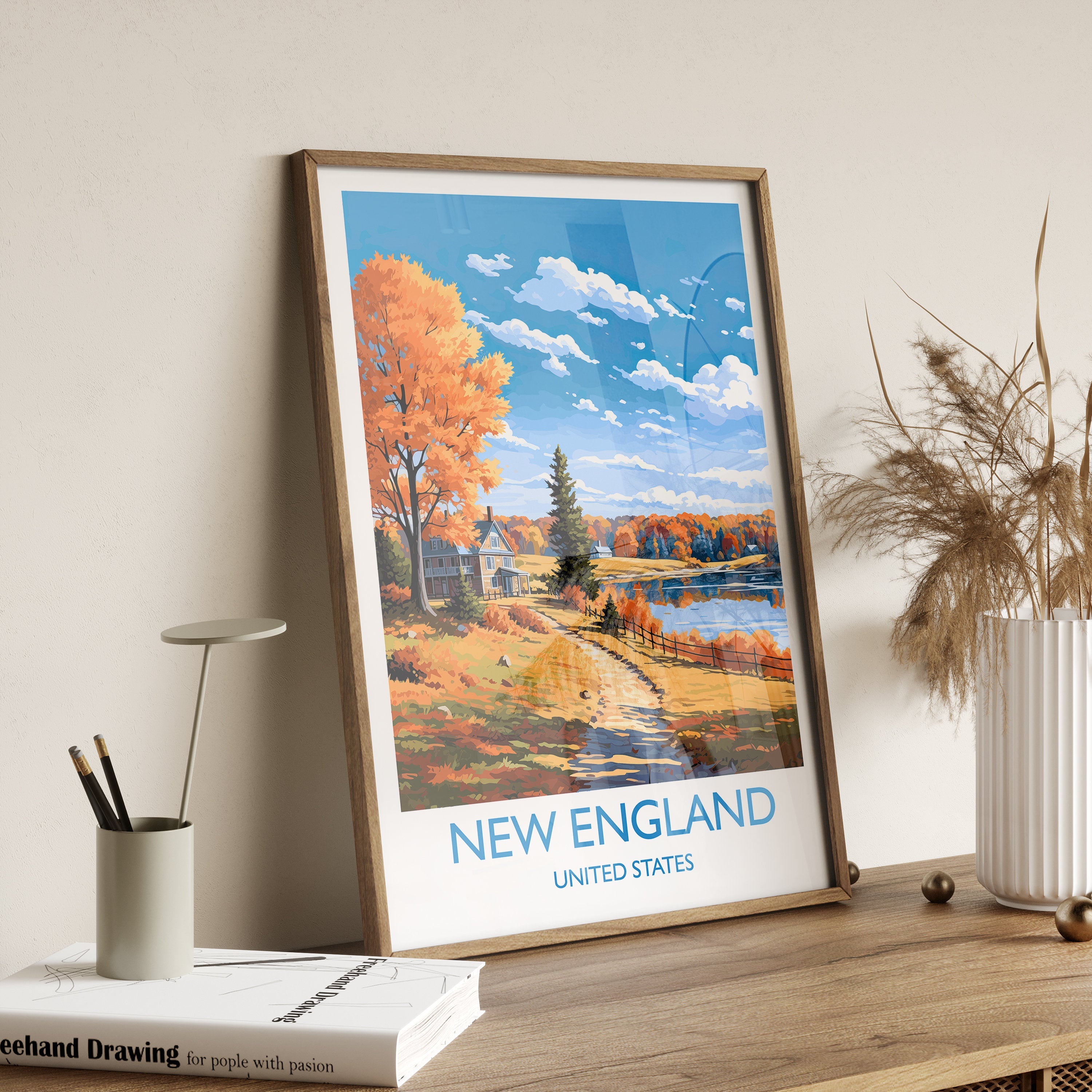 New England Poster, Travel Print of New England, New England State, USA, Travel Gift NQ Media Designs