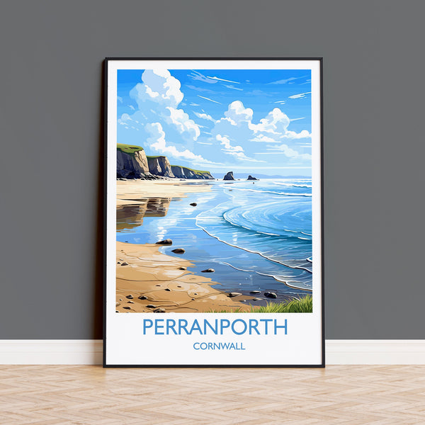 Perranporth Travel Poster, Travel Print of Perranporth, England, Cornwall Art, Cornwall Gift, Wall Art Print