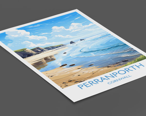 Perranporth Travel Poster, Travel Print of Perranporth, England, Cornwall Art, Cornwall Gift, Wall Art Print