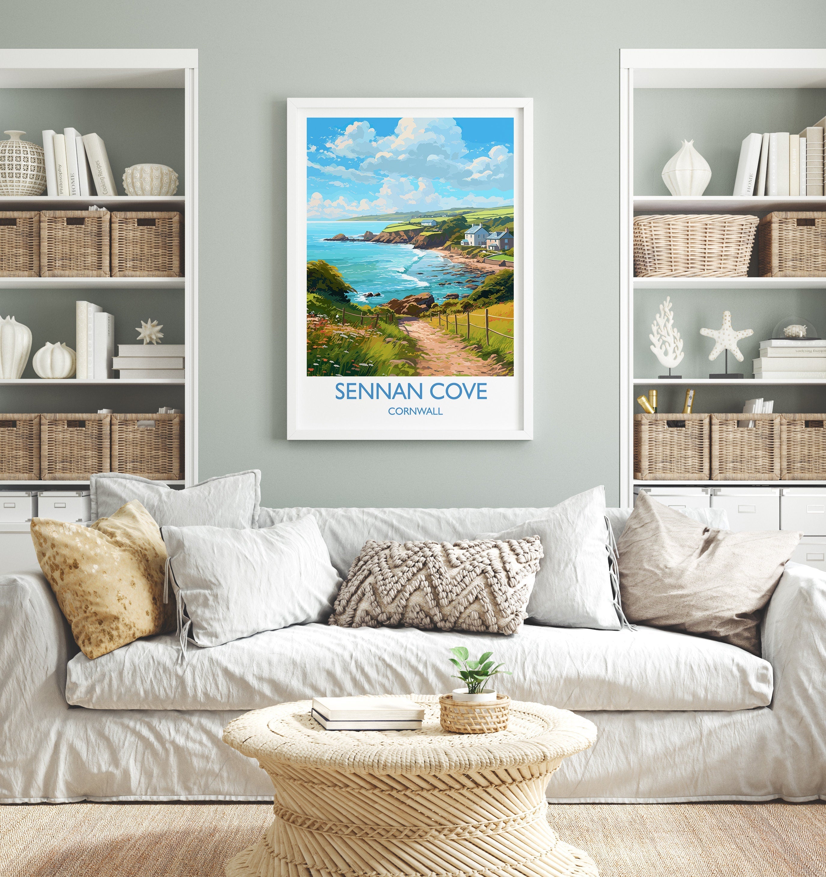 Sennan Cove Travel Poster, Travel Print of Sennan Cove, England, Cornwall Art, Cornwall Gift, Wall Art Print NQ Media Designs