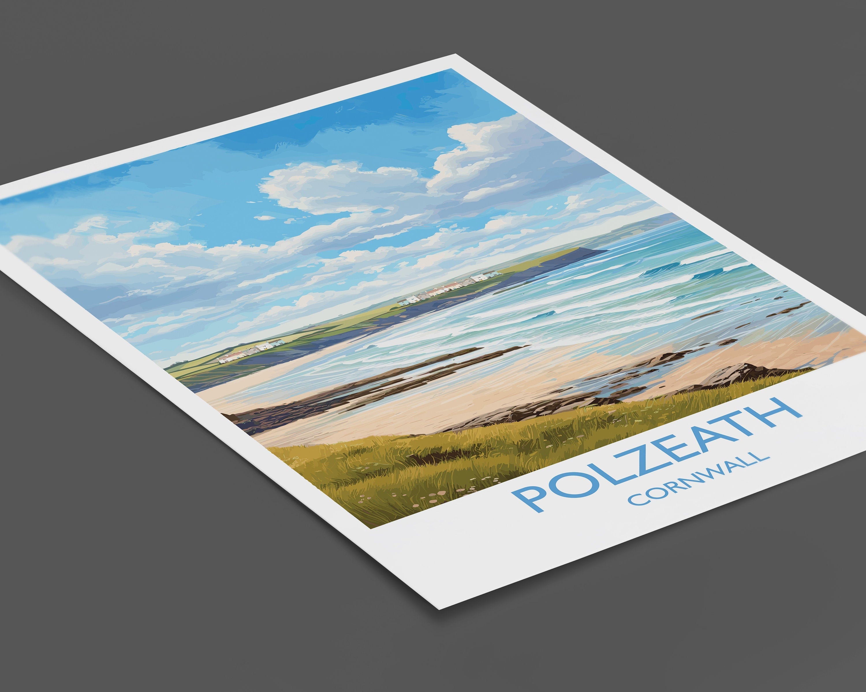 Polzeath Travel Poster, Travel Print of Polzeath, England, Cornwall Art, Cornwall Gift, Wall Art Print NQ Media Designs
