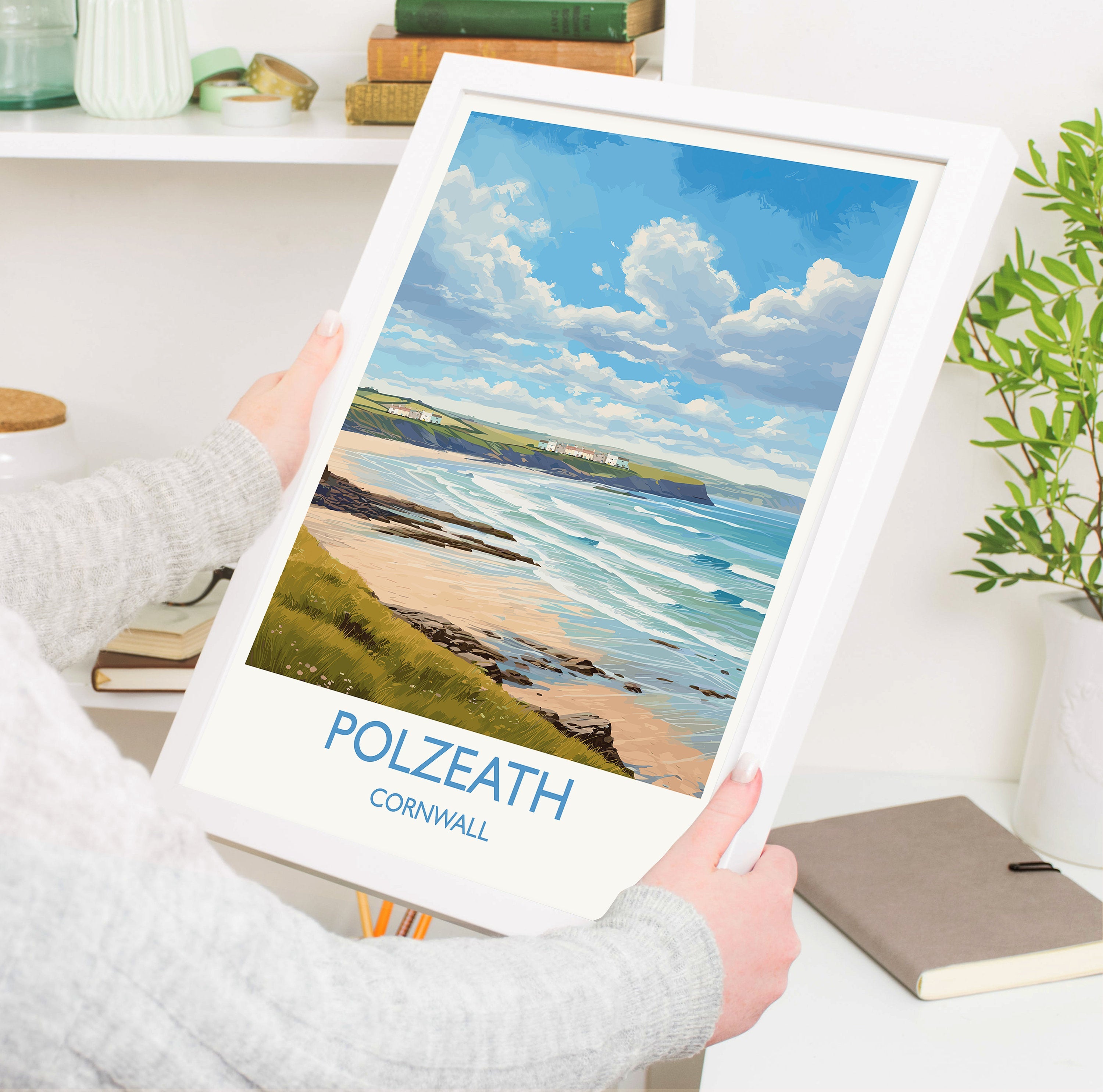 Polzeath Travel Poster, Travel Print of Polzeath, England, Cornwall Art, Cornwall Gift, Wall Art Print NQ Media Designs