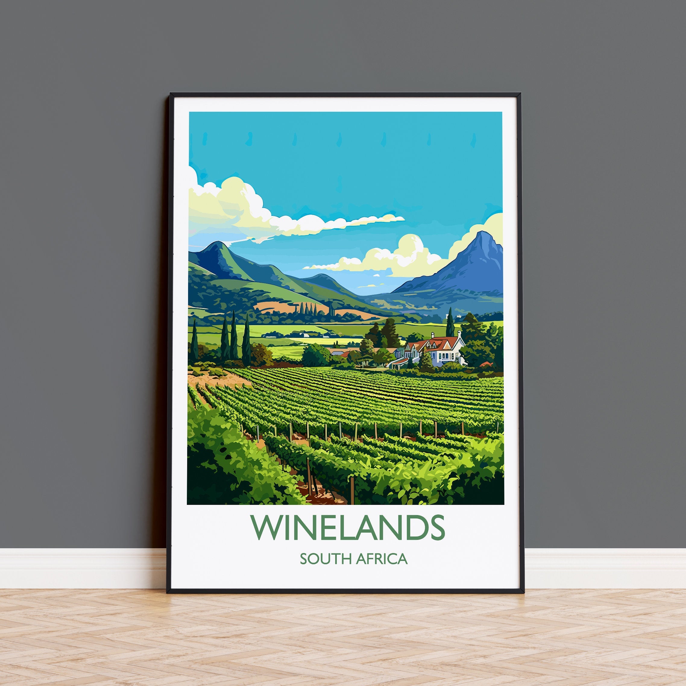 Winelands Poster, Travel Print of Winelands, Wine Region, South Africa, Travel Gift NQ Media Designs