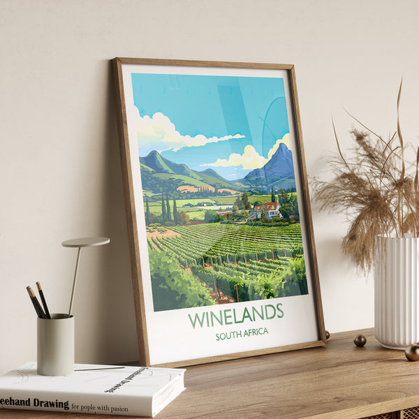 Winelands Poster, Travel Print of Winelands, Wine Region, South Africa, Travel Gift