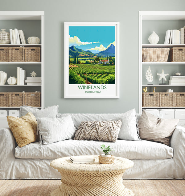 Winelands Poster, Travel Print of Winelands, Wine Region, South Africa, Travel Gift