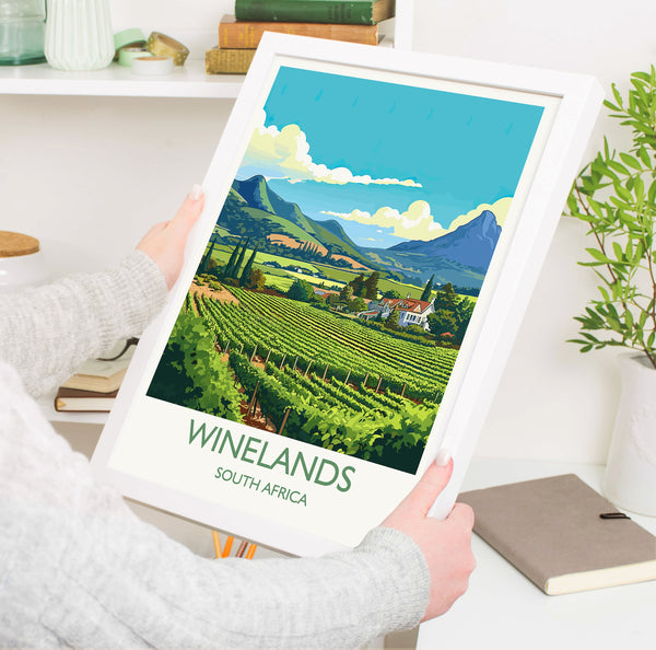 Winelands Poster, Travel Print of Winelands, Wine Region, South Africa, Travel Gift