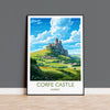Corfe Castle Travel Print, Travel Poster of Corfe Castle, England, Corfe Castle Gift, Dorset Gift, Wall Art Print