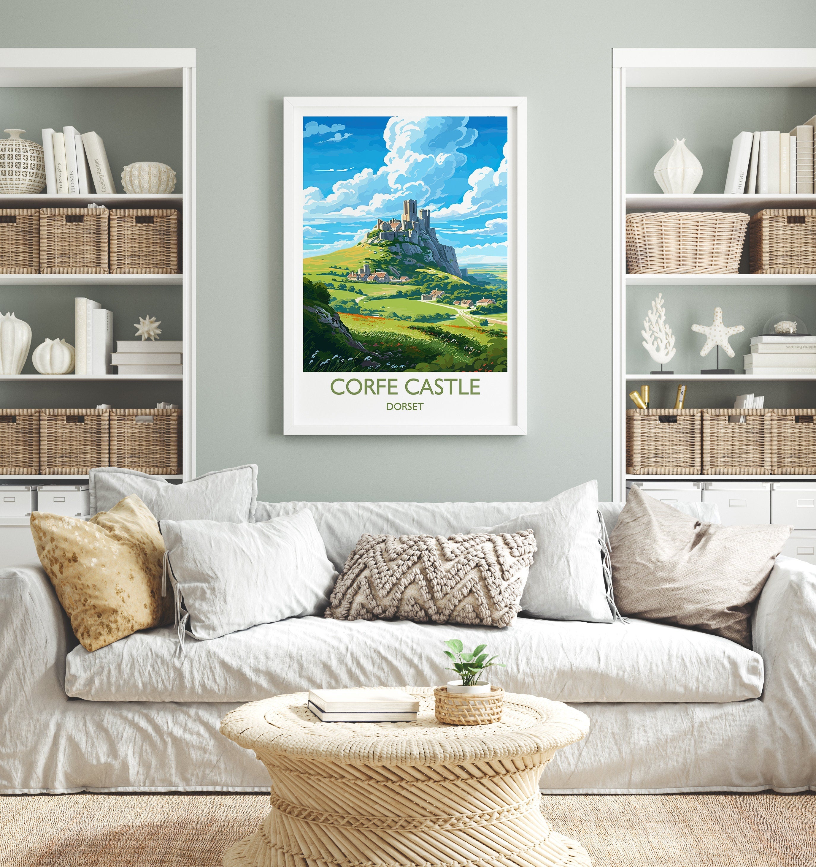 Corfe Castle Travel Print, Travel Poster of Corfe Castle, England, Corfe Castle Gift, Dorset Gift, Wall Art Print NQ Media Designs