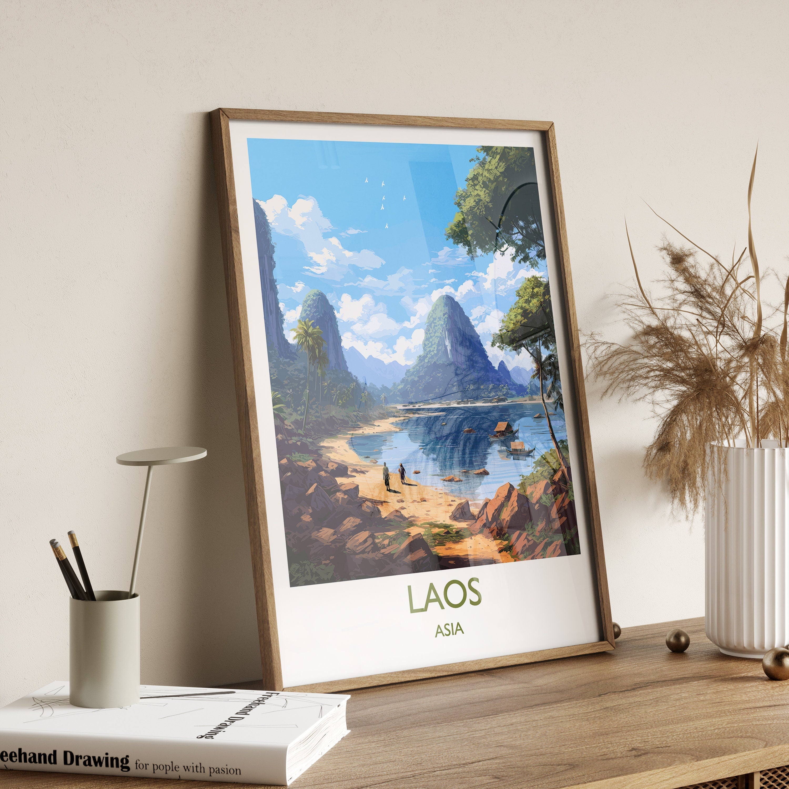 Laos Travel Print, Travel Poster of Laos, Asia, Laos Art, Laos Gift, Wall Art Print NQ Media Designs