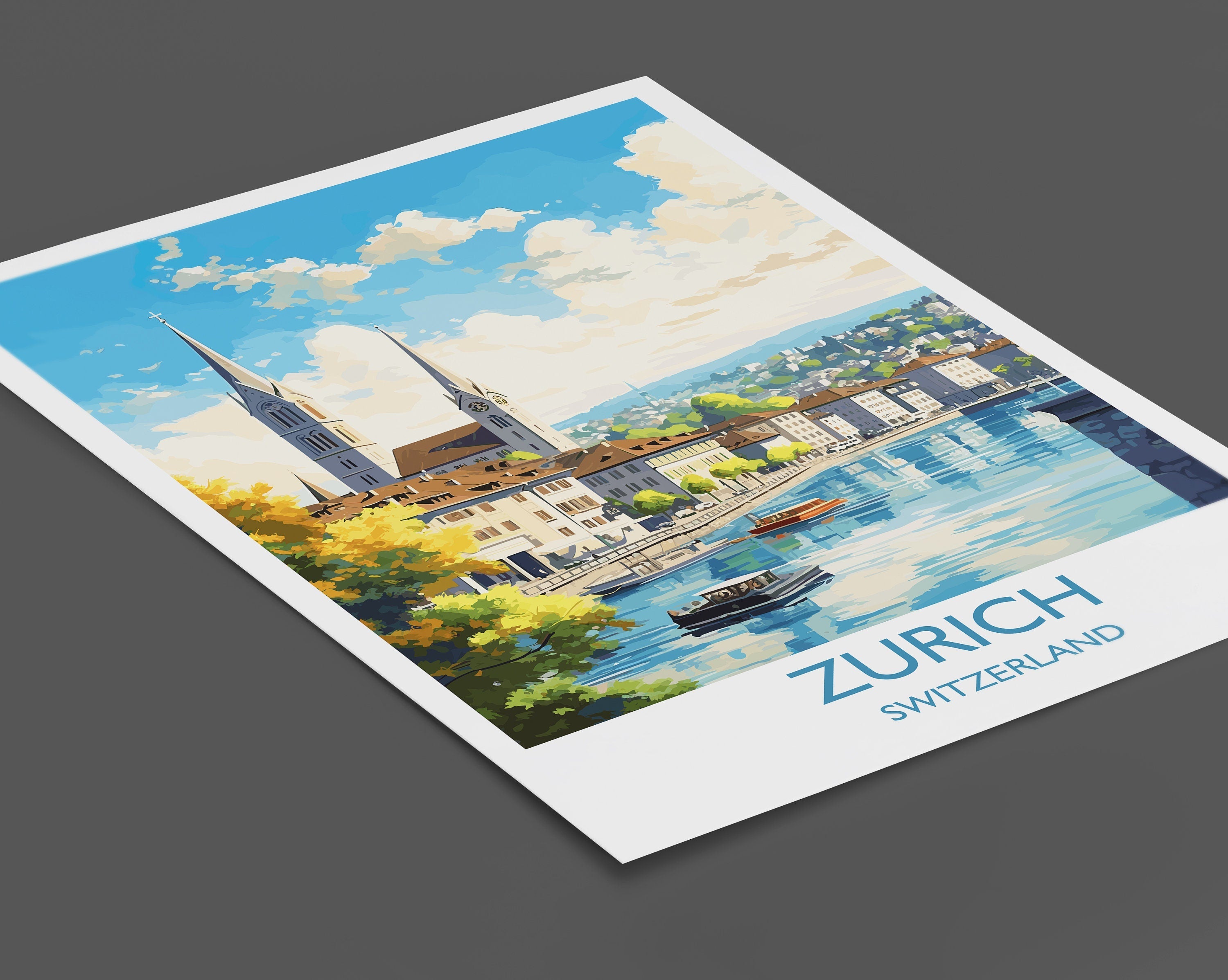 Zurich Travel Poster, Travel Print of Zurich, Switzerland, Swiss Art, Zurich Gift, Wall Art Print NQ Media Designs