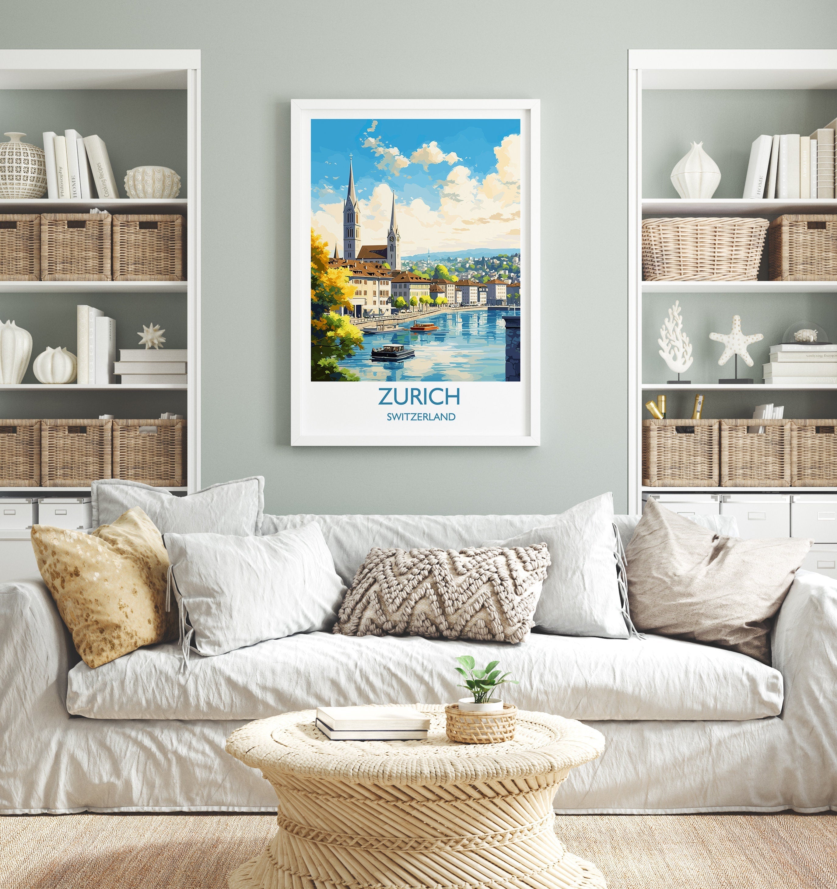 Zurich Travel Poster, Travel Print of Zurich, Switzerland, Swiss Art, Zurich Gift, Wall Art Print NQ Media Designs