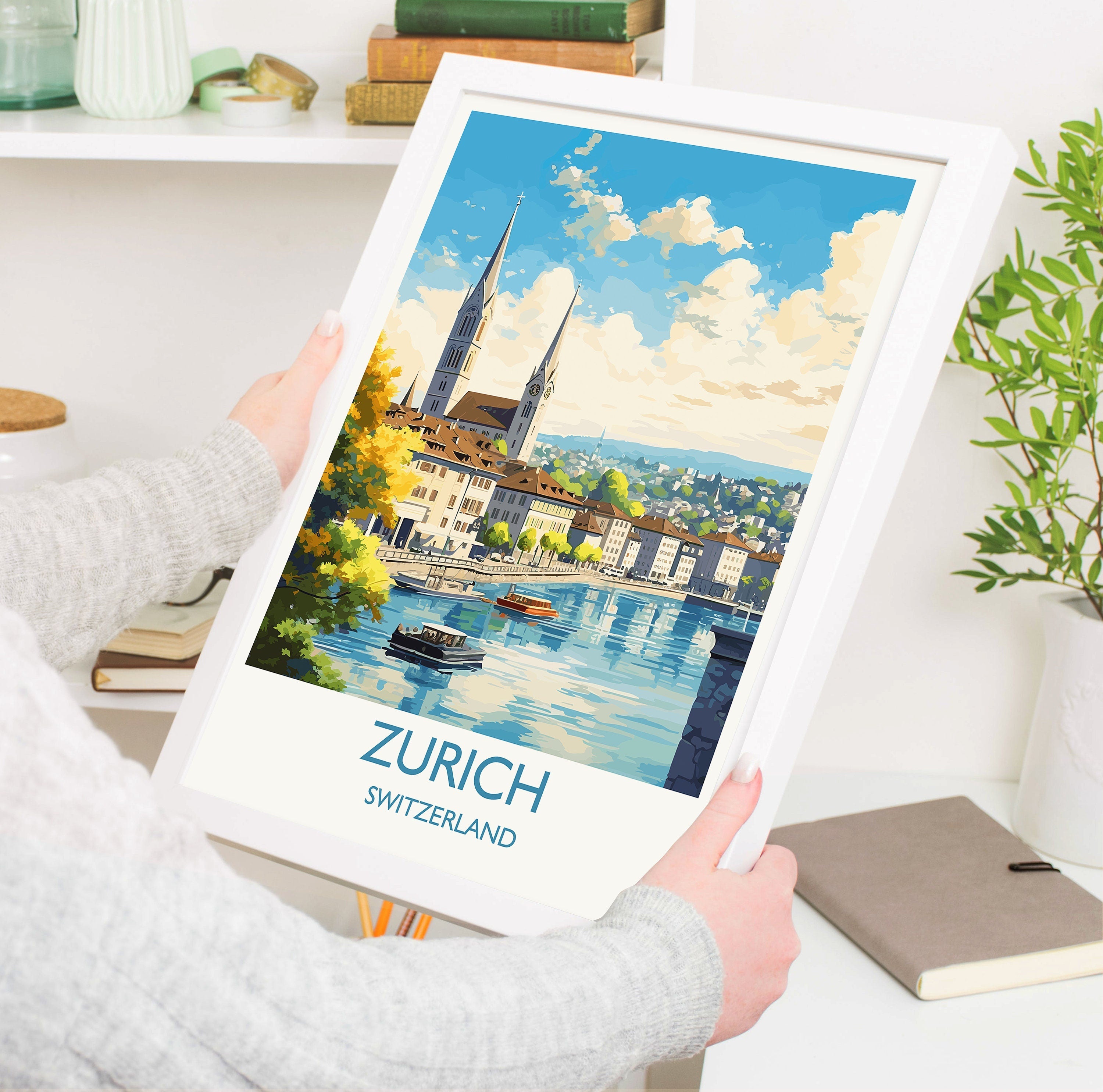 Zurich Travel Poster, Travel Print of Zurich, Switzerland, Swiss Art, Zurich Gift, Wall Art Print NQ Media Designs