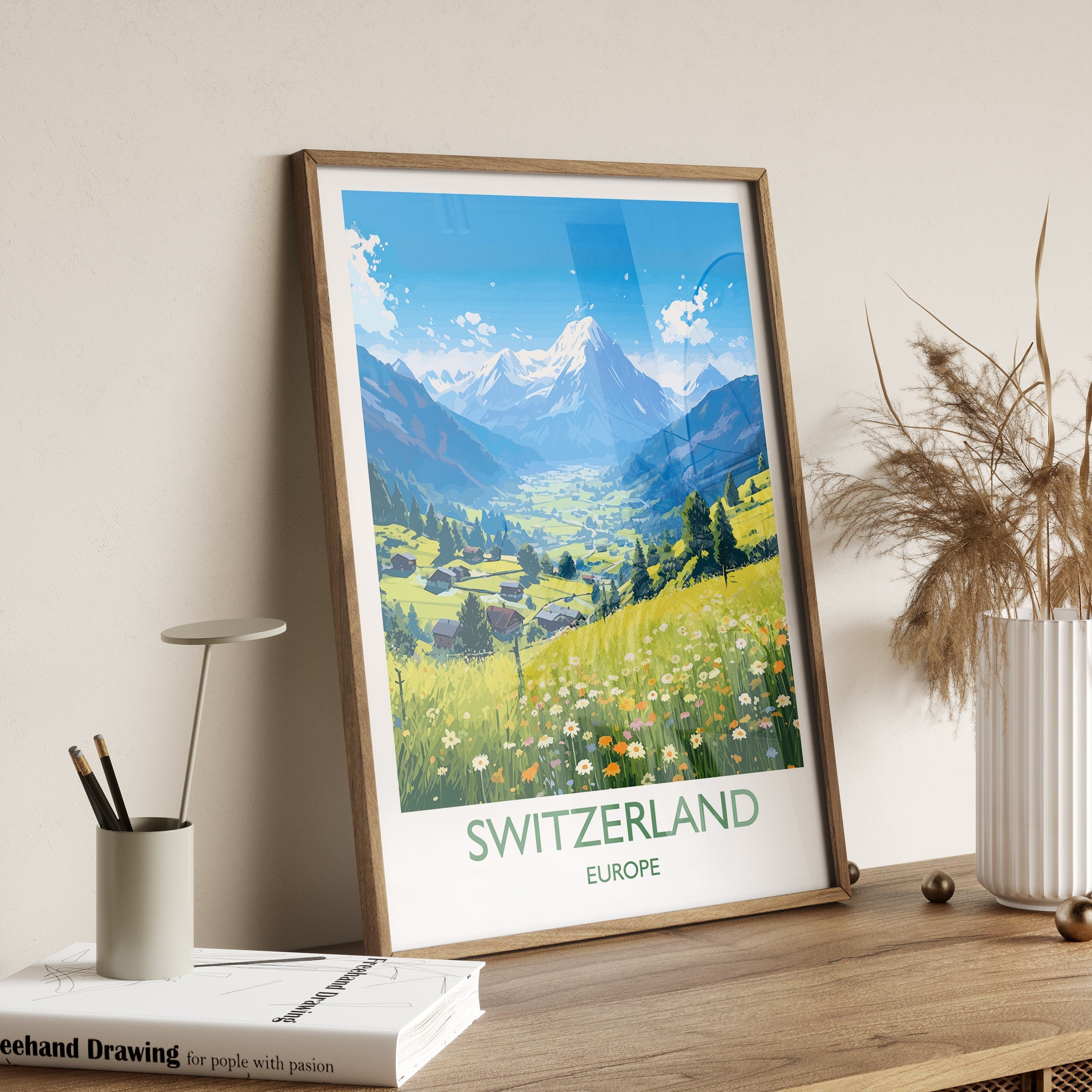Switzerland Travel Poster, Travel Print of Switzerland, Alps, Swiss Art, Switzerland Gift, Wall Art Print NQ Media Designs