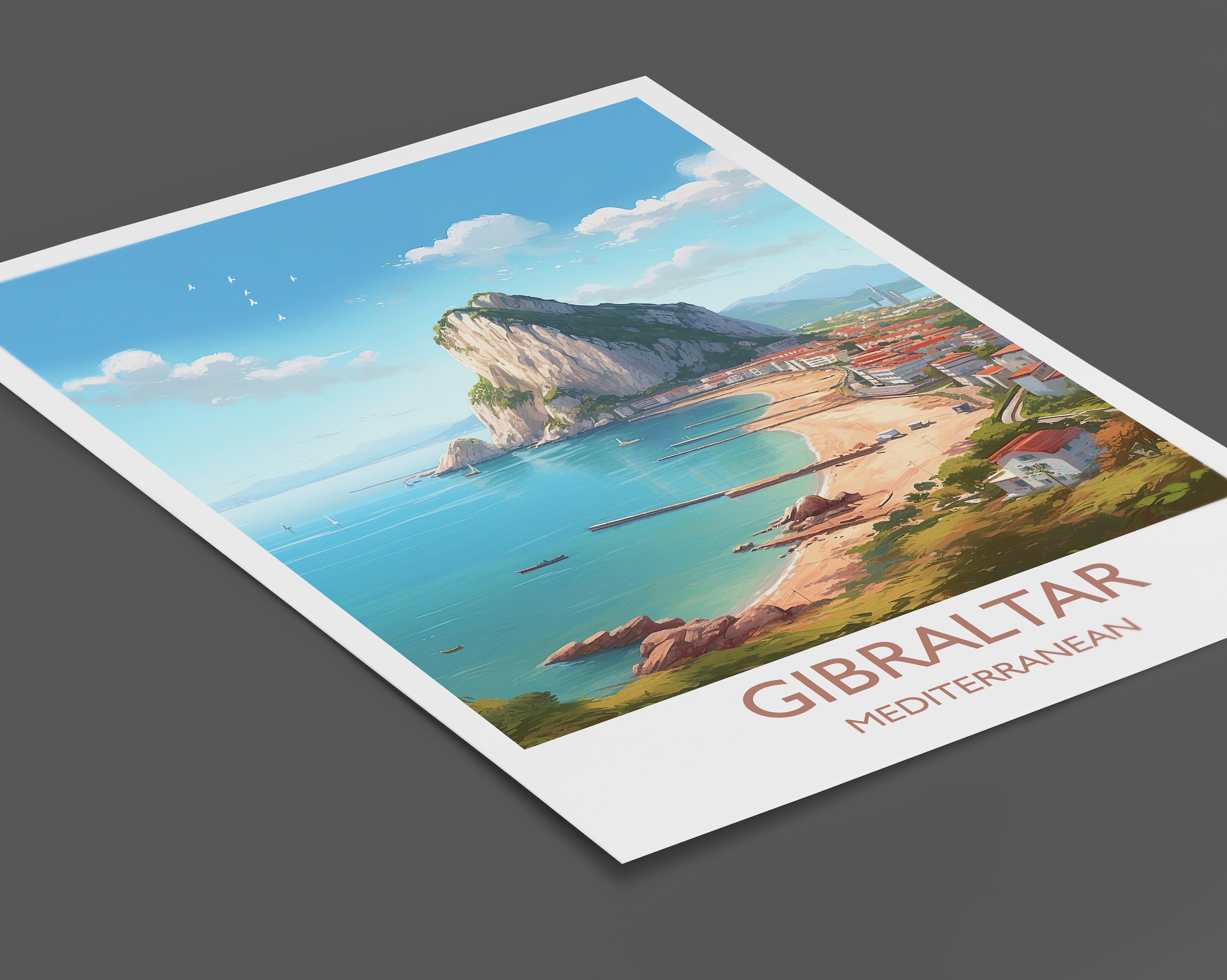 Gibraltar Travel Print, Travel Poster of Gibraltar, Mediterranean, Gibraltar Art, Gibraltar Gift, Wall Art Print NQ Media Designs