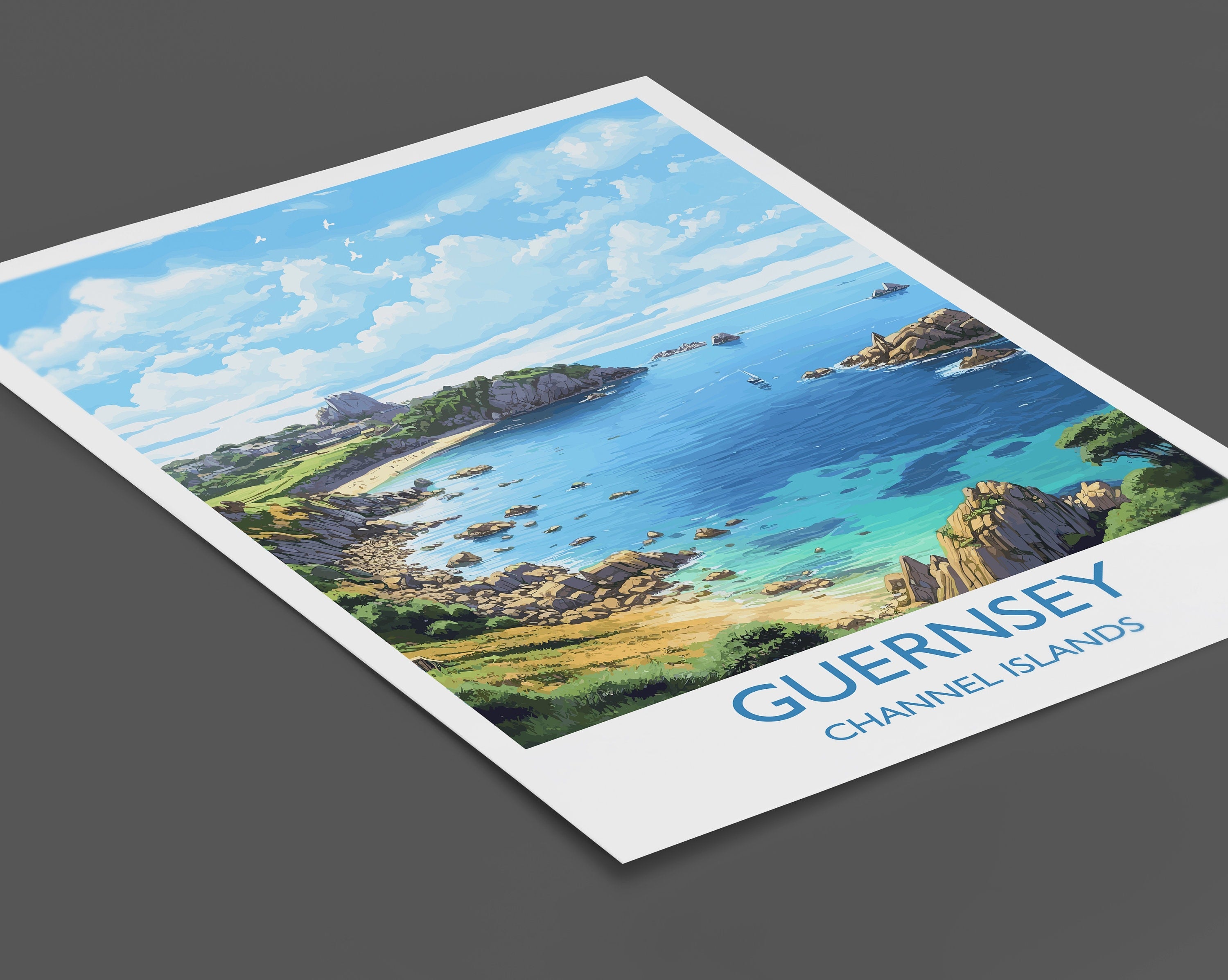 Guernsey Travel Print, Travel Poster of Guernsey, Guernsey Gift, Channel Islands, Wall Art Print NQ Media Designs
