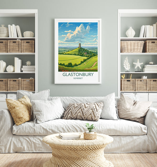 Glastonbury Travel Print, Travel Poster of Glastonbury, Somerset, England, Glastonbury Art, Somerset Gift, Wall Art Print