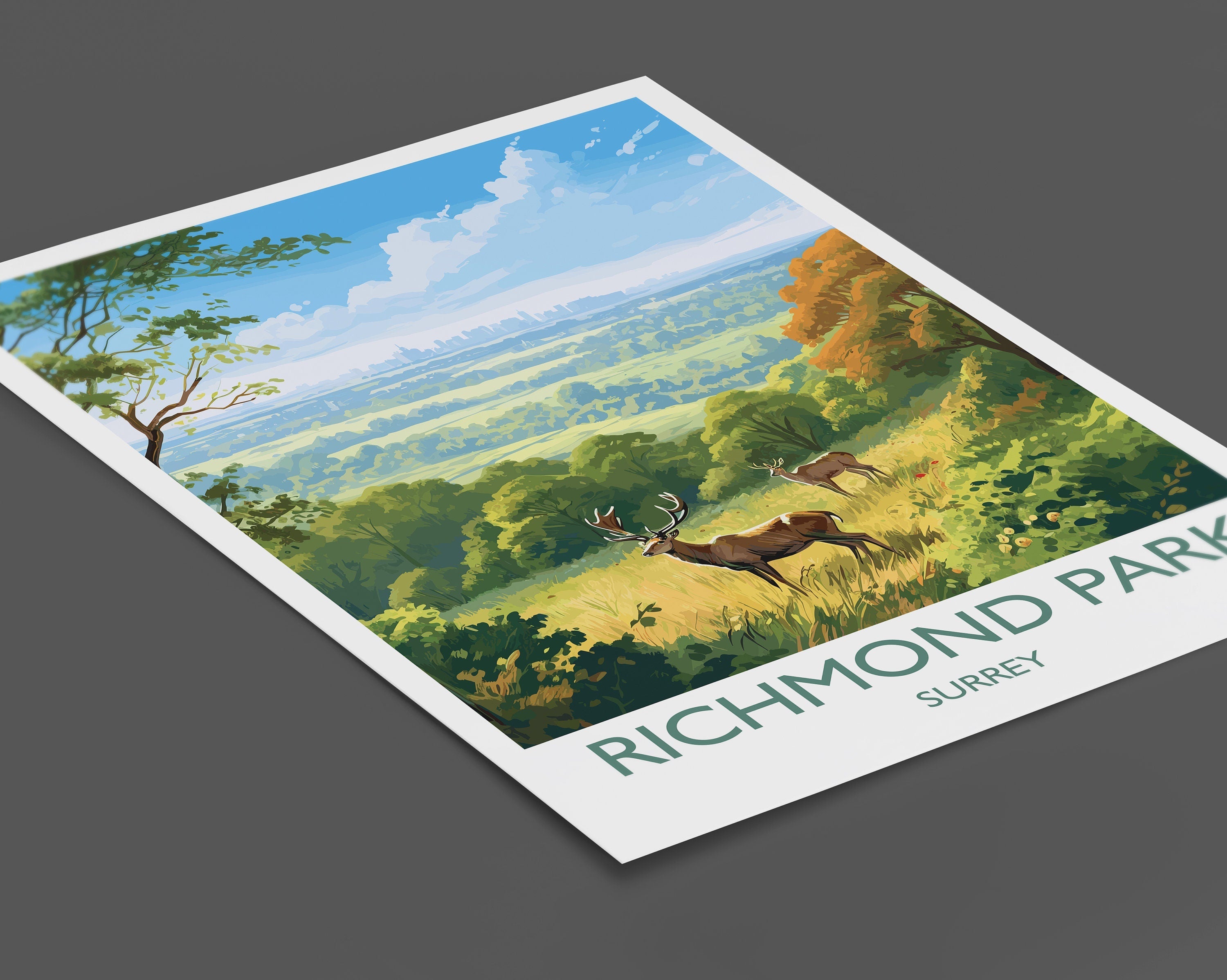 Richmond Park Travel Print, Travel Poster of Richmond Park, Surrey, London,England, London Art, London Gift, Wall Art Print NQ Media Designs