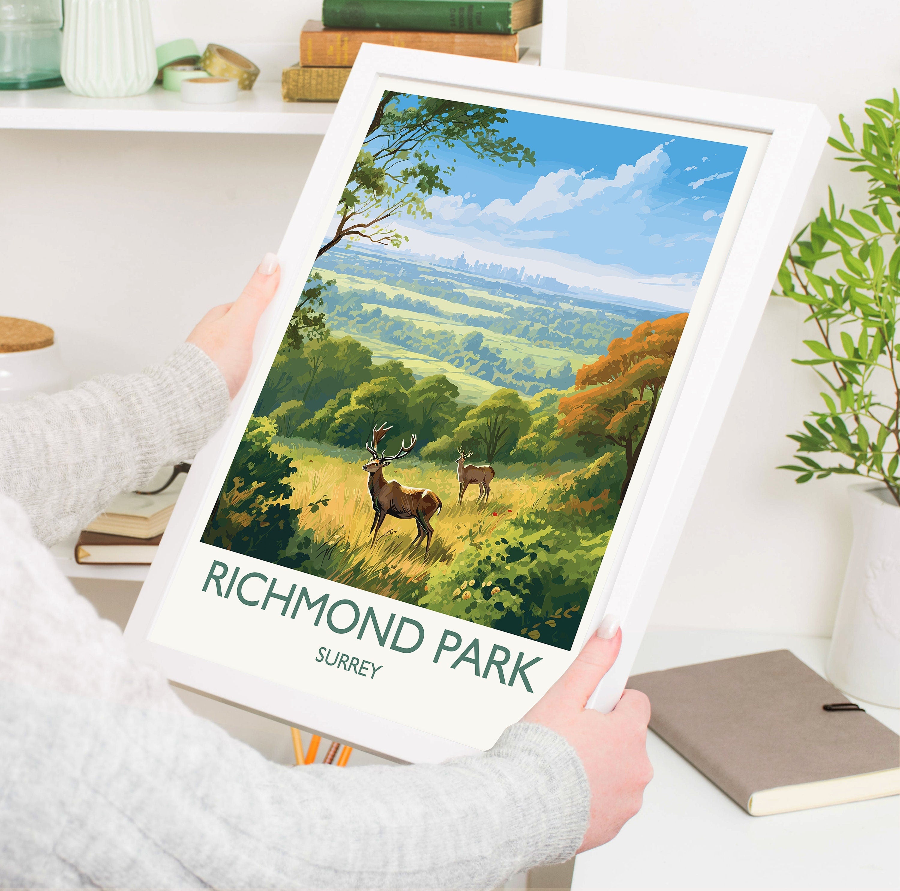 Richmond Park Travel Print, Travel Poster of Richmond Park, Surrey, London,England, London Art, London Gift, Wall Art Print NQ Media Designs