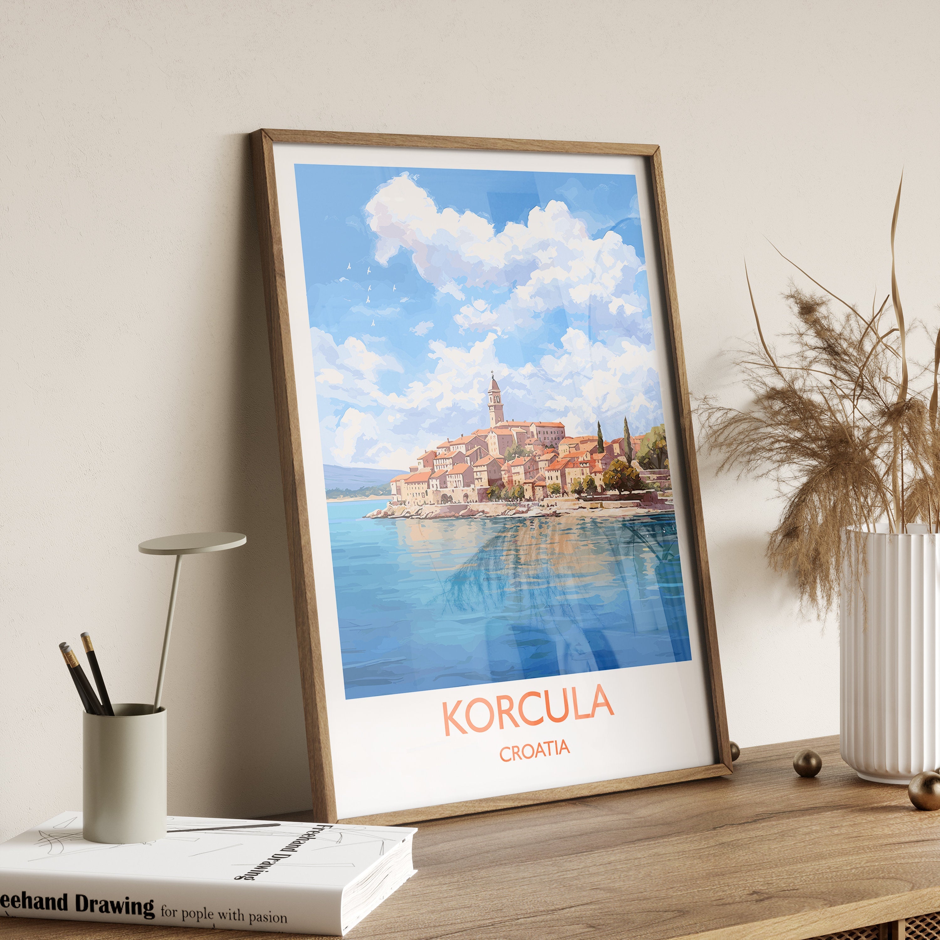 Korcula Travel Print, Travel Poster of Korcula, Croatia, Korcula Art, Korcula Gift, Wall Art Print NQ Media Designs