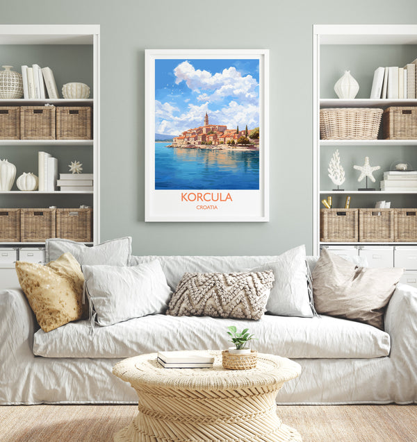 Korcula Travel Print, Travel Poster of Korcula, Croatia, Korcula Art, Korcula Gift, Wall Art Print