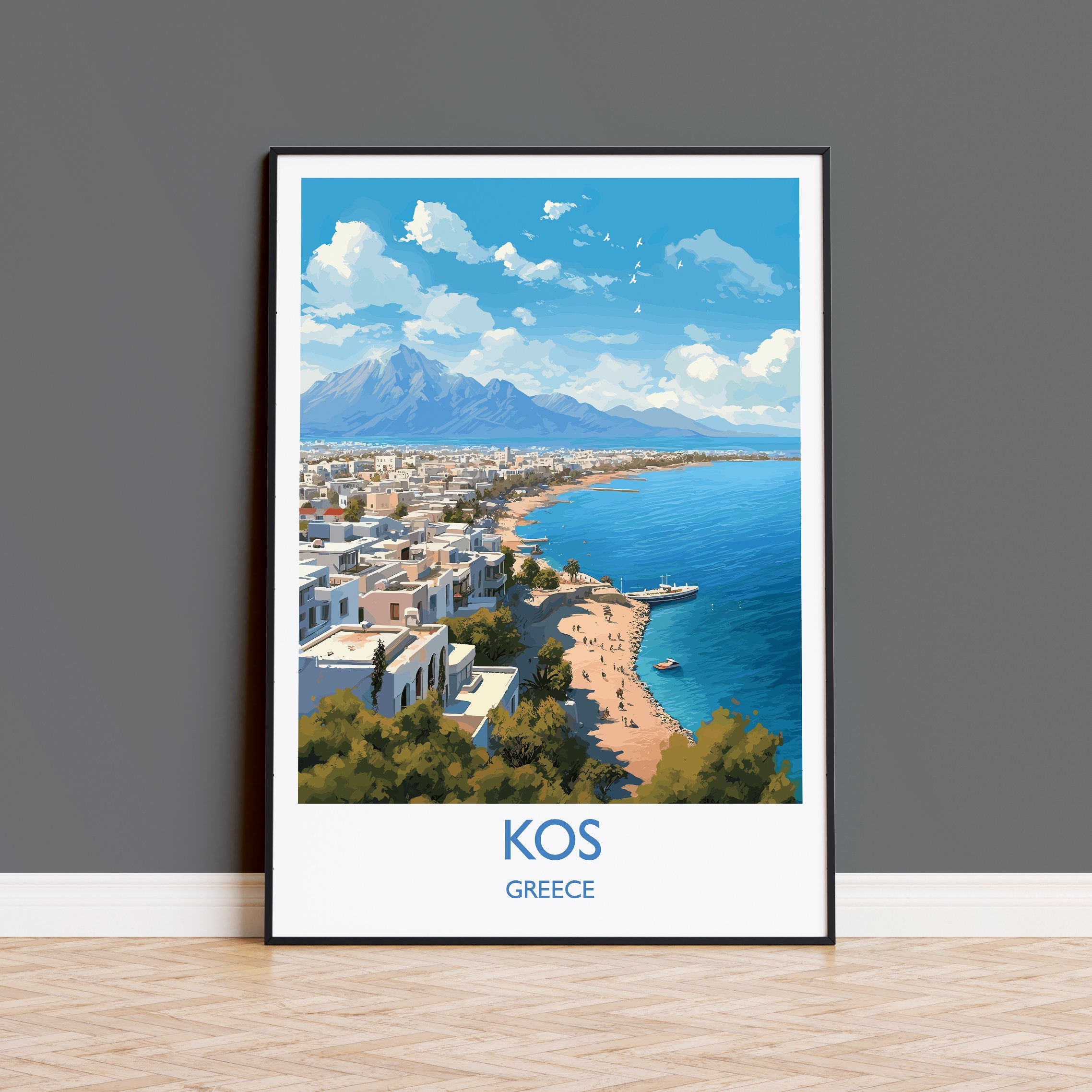 Kos Travel Print, Travel Poster of Kos, Greece Gift, Greek Islands Art, Kos Gift, Wall Art Print NQ Media Designs