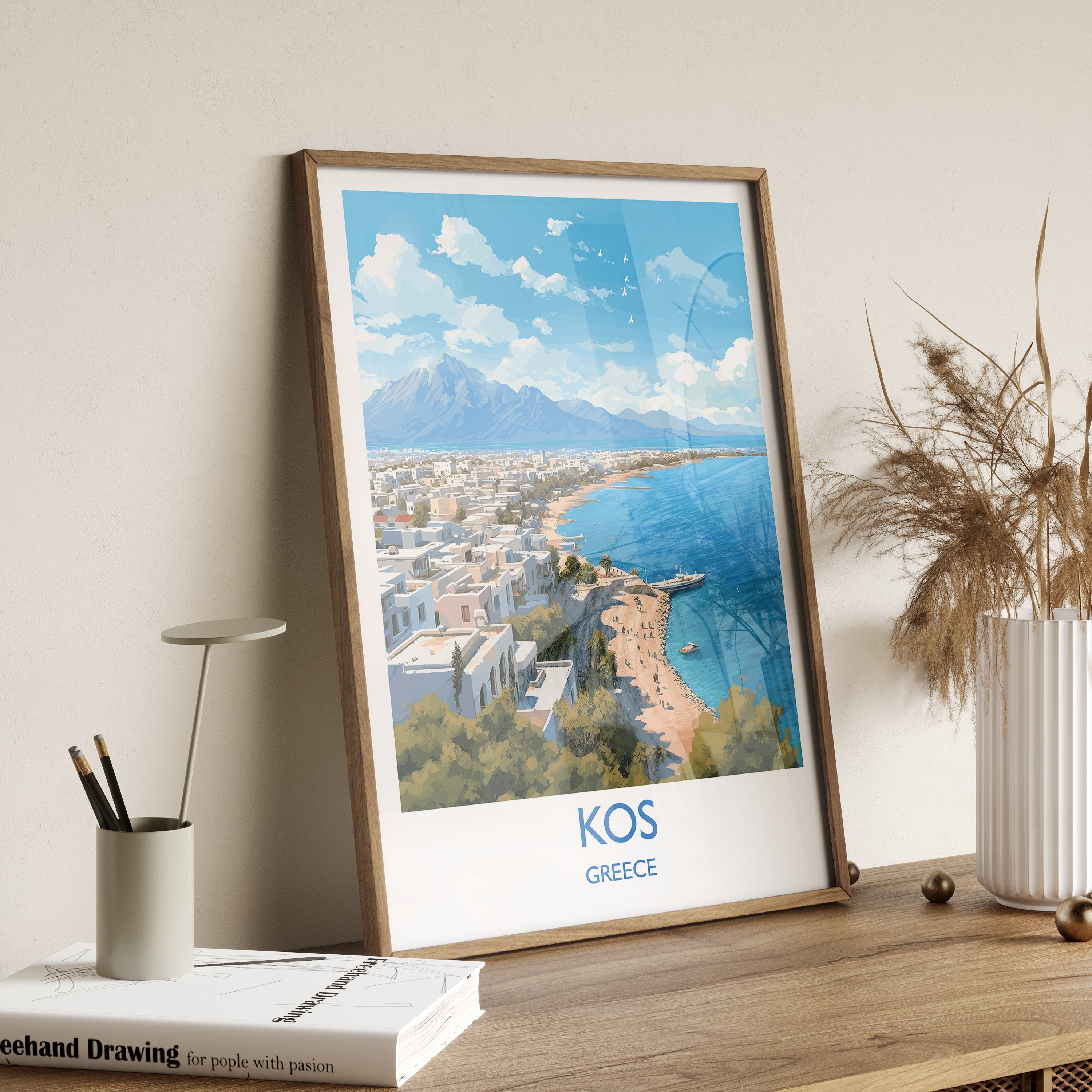 Kos Travel Print, Travel Poster of Kos, Greece Gift, Greek Islands Art, Kos Gift, Wall Art Print NQ Media Designs