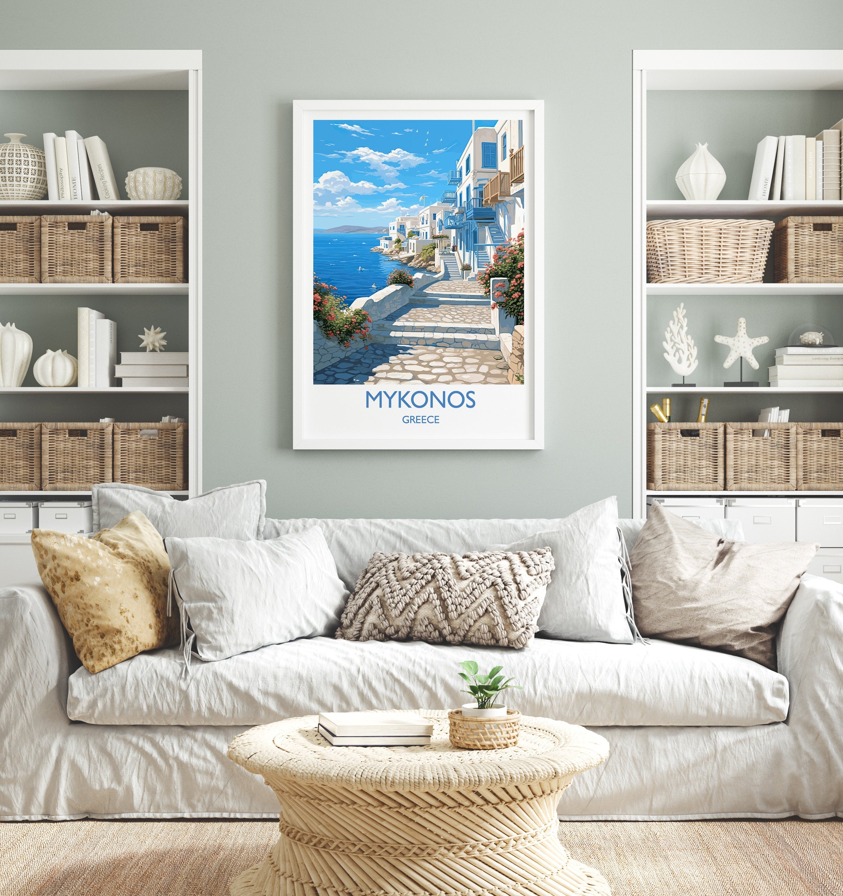 Mykonos Travel Print, Travel Poster of Mykonos, Greece Gift, Greek Islands Art, Mykonos Gift, Wall Art Print NQ Media Designs