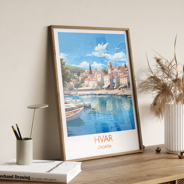 Hvar Travel Print, Travel Poster of Hvar, Croatia, Hvar Art, Hvar Gift, Wall Art Print