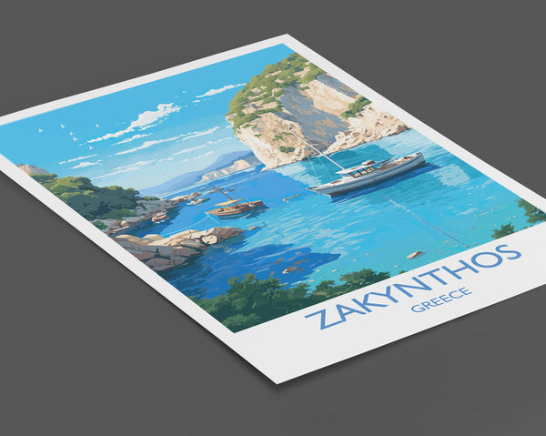 Zakynthos Travel Poster, Travel Print of Zakynthos, Greece Gift, Greek Islands Art, ZakynthosGift, Wall Art Print