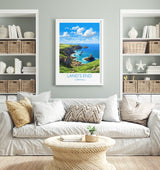 Lands End Travel Poster, Travel Print of Lands End, England, Cornwall Art, Cornwall Gift, Wall Art Print NQ Media Designs