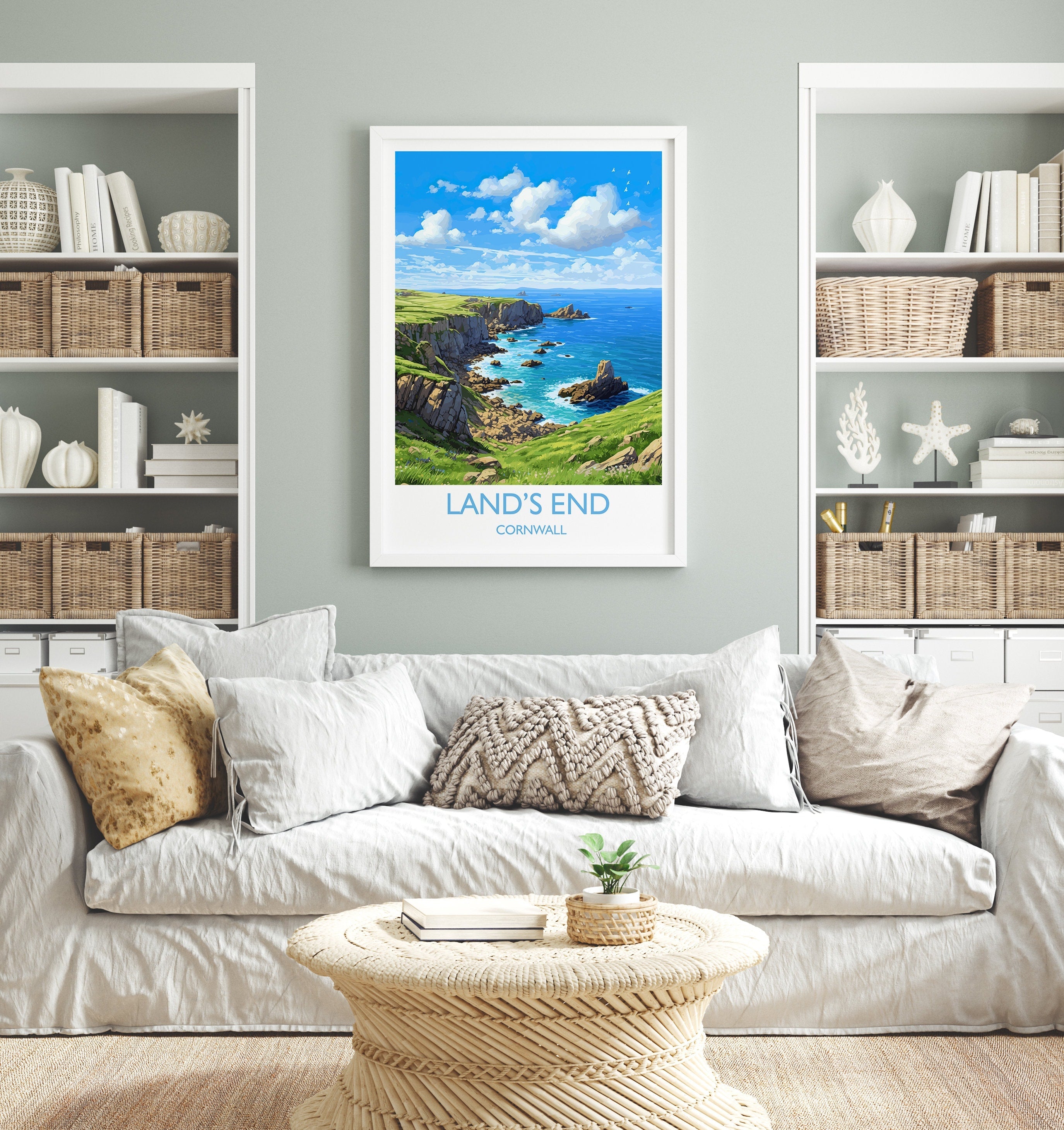 Lands End Travel Poster, Travel Print of Lands End, England, Cornwall Art, Cornwall Gift, Wall Art Print NQ Media Designs