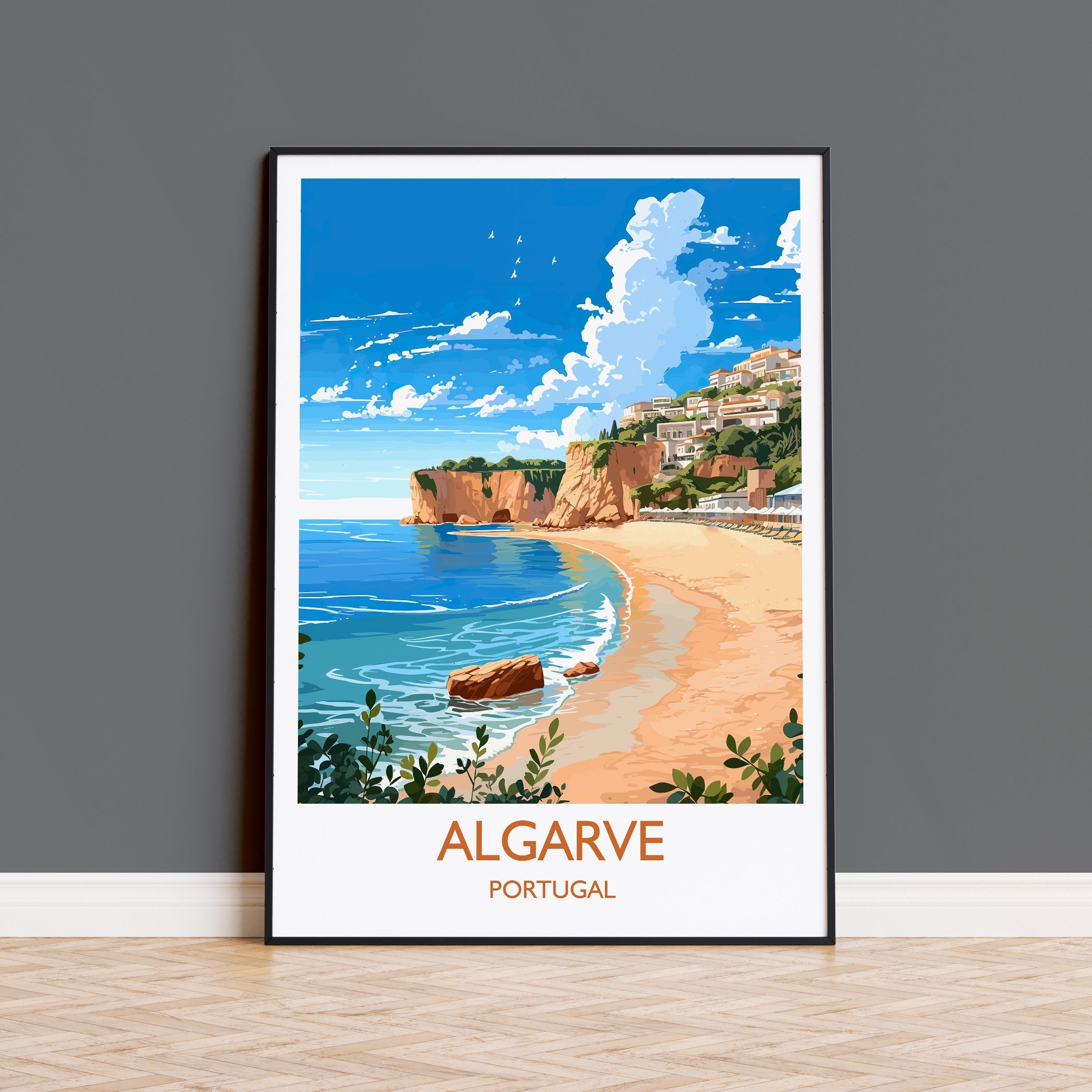Algarve Travel Print, Travel Poster of Algarve, Portugal, Algarve Art, Algarve Gift, Wall Art Print NQ Media Designs