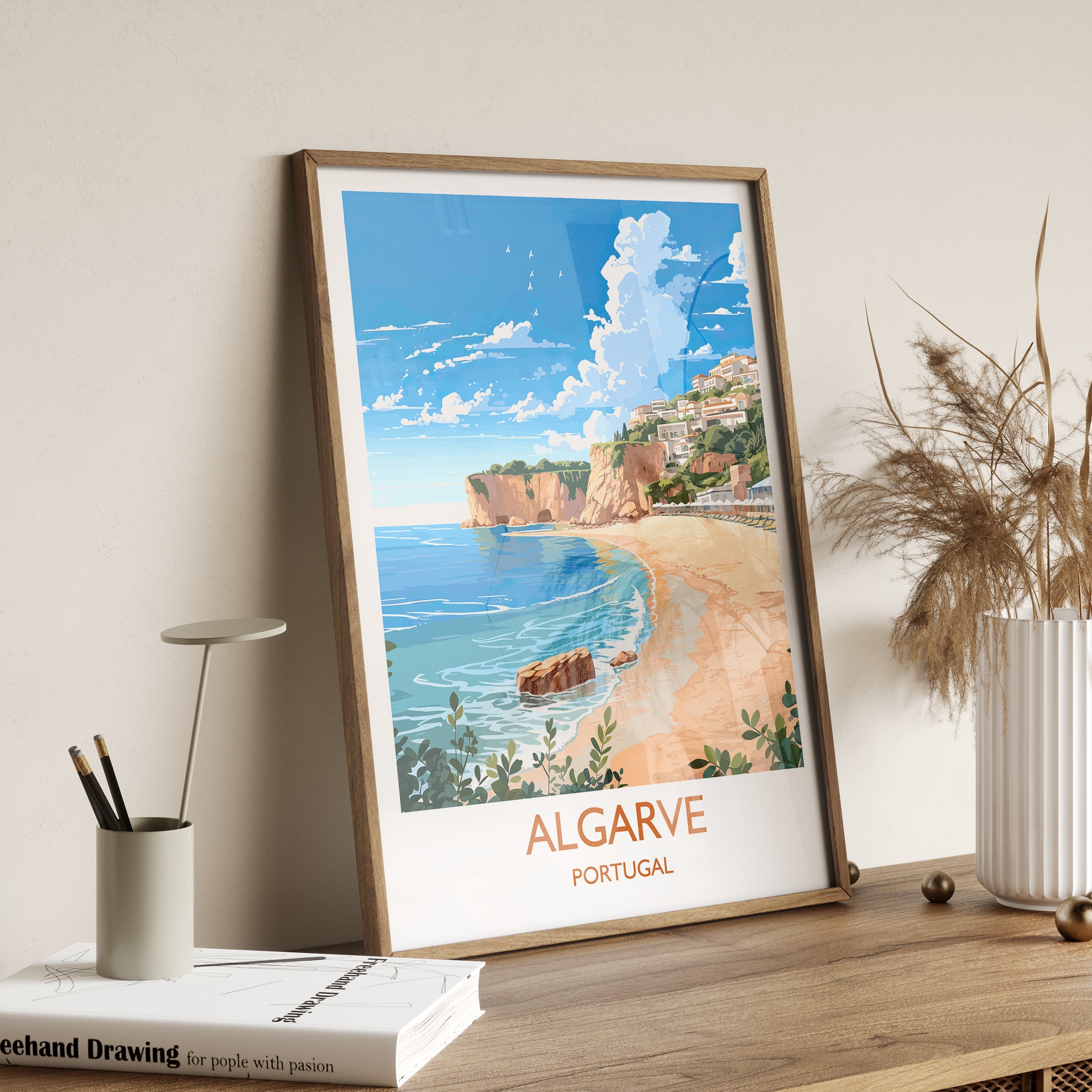 Algarve Travel Print, Travel Poster of Algarve, Portugal, Algarve Art, Algarve Gift, Wall Art Print NQ Media Designs