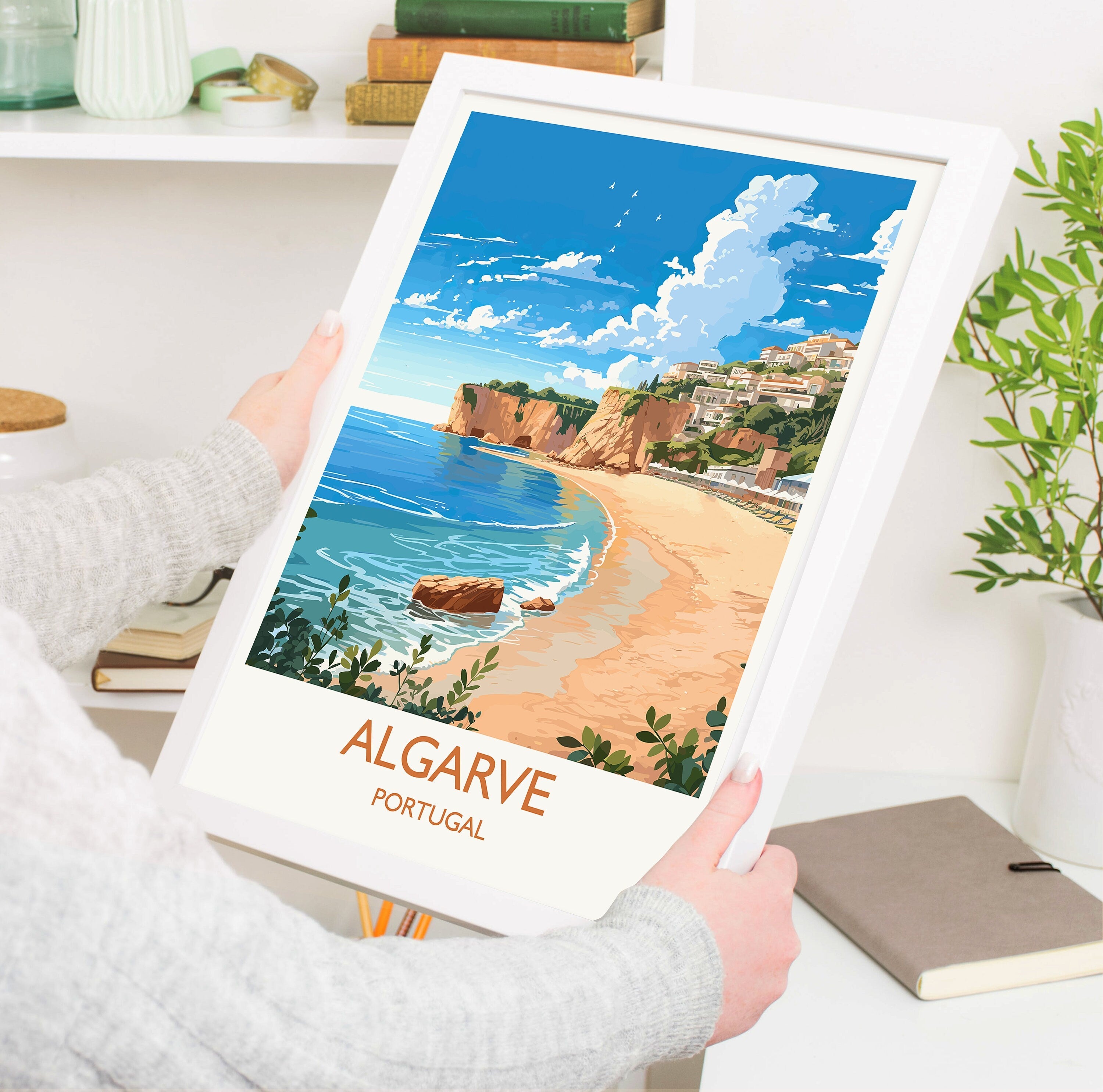 Algarve Travel Print, Travel Poster of Algarve, Portugal, Algarve Art, Algarve Gift, Wall Art Print NQ Media Designs