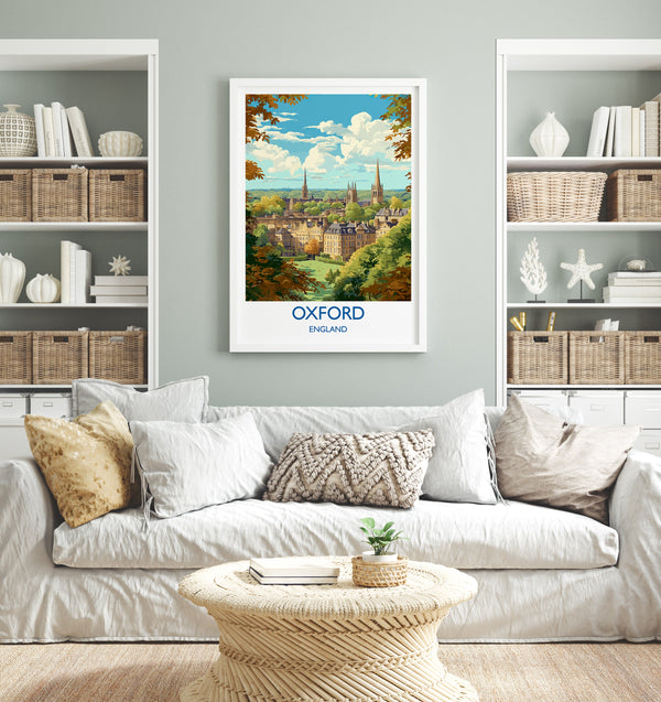 Oxford Travel Print, Travel Poster of Oxford, Oxfordshire, England, Oxford Art, UK Gift, Wall Art Print