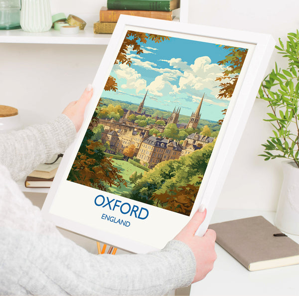 Oxford Travel Print, Travel Poster of Oxford, Oxfordshire, England, Oxford Art, UK Gift, Wall Art Print