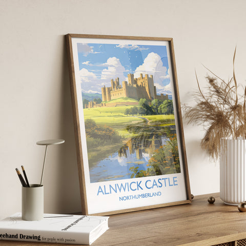 Alnwick Castle Travel Print, Travel Poster of Alnwick Castle, Northumberland, England, Alnwick Castle Gift, Wall Art Print
