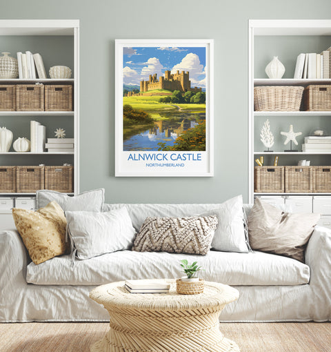 Alnwick Castle Travel Print, Travel Poster of Alnwick Castle, Northumberland, England, Alnwick Castle Gift, Wall Art Print
