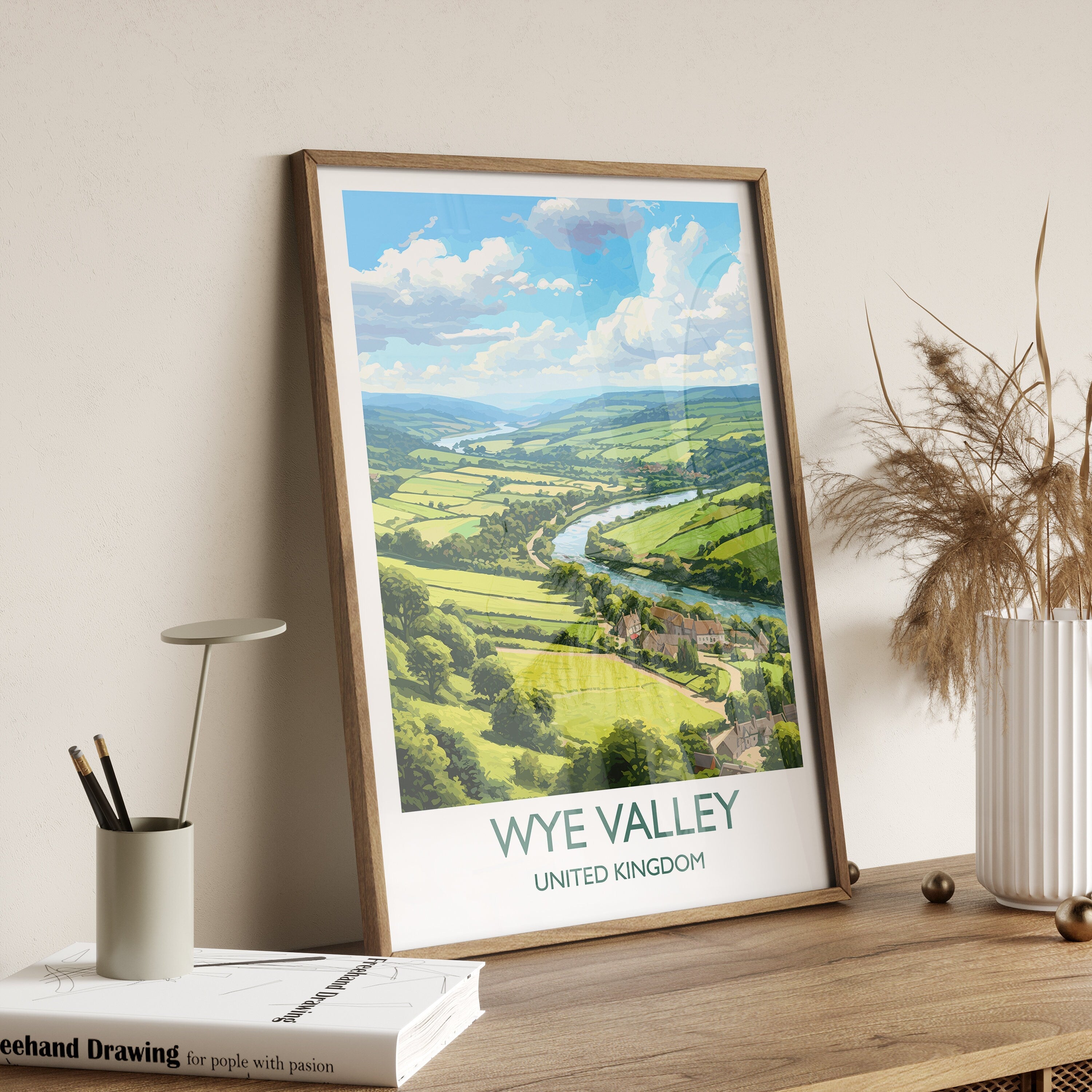 Wye Valley Travel Print, Travel Poster of Wye Valley, UK, Wye Valley Art, Wye Valley Gift, Wall Art Print NQ Media Designs