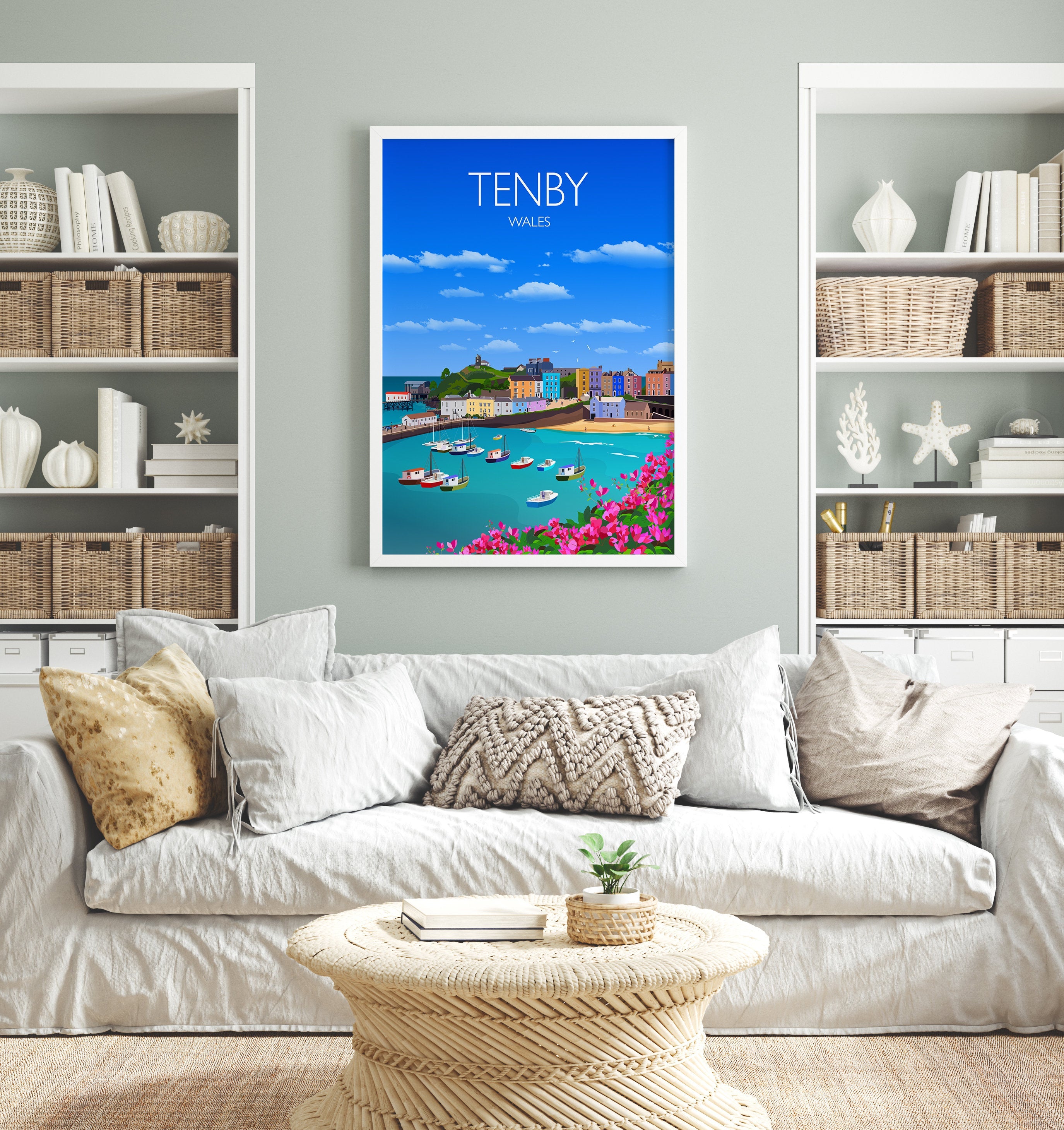 Tenby Travel Poster, Tenby Travel Print, Wales Poster, Wales Wall Art Print, Travel Gift, Tenby Gift NQ Media Designs