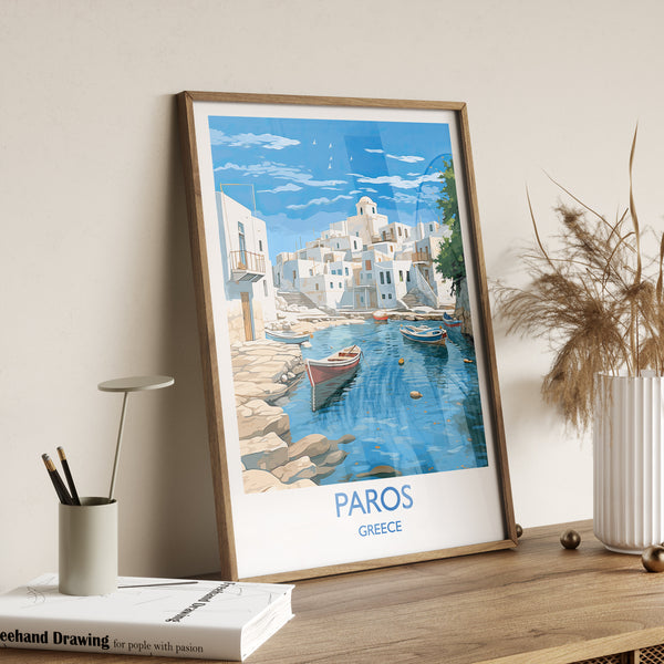 Paros Travel Poster, Travel Print of Paros, Greece Gift, Greek Islands Art, Paros Gift, Wall Art Print