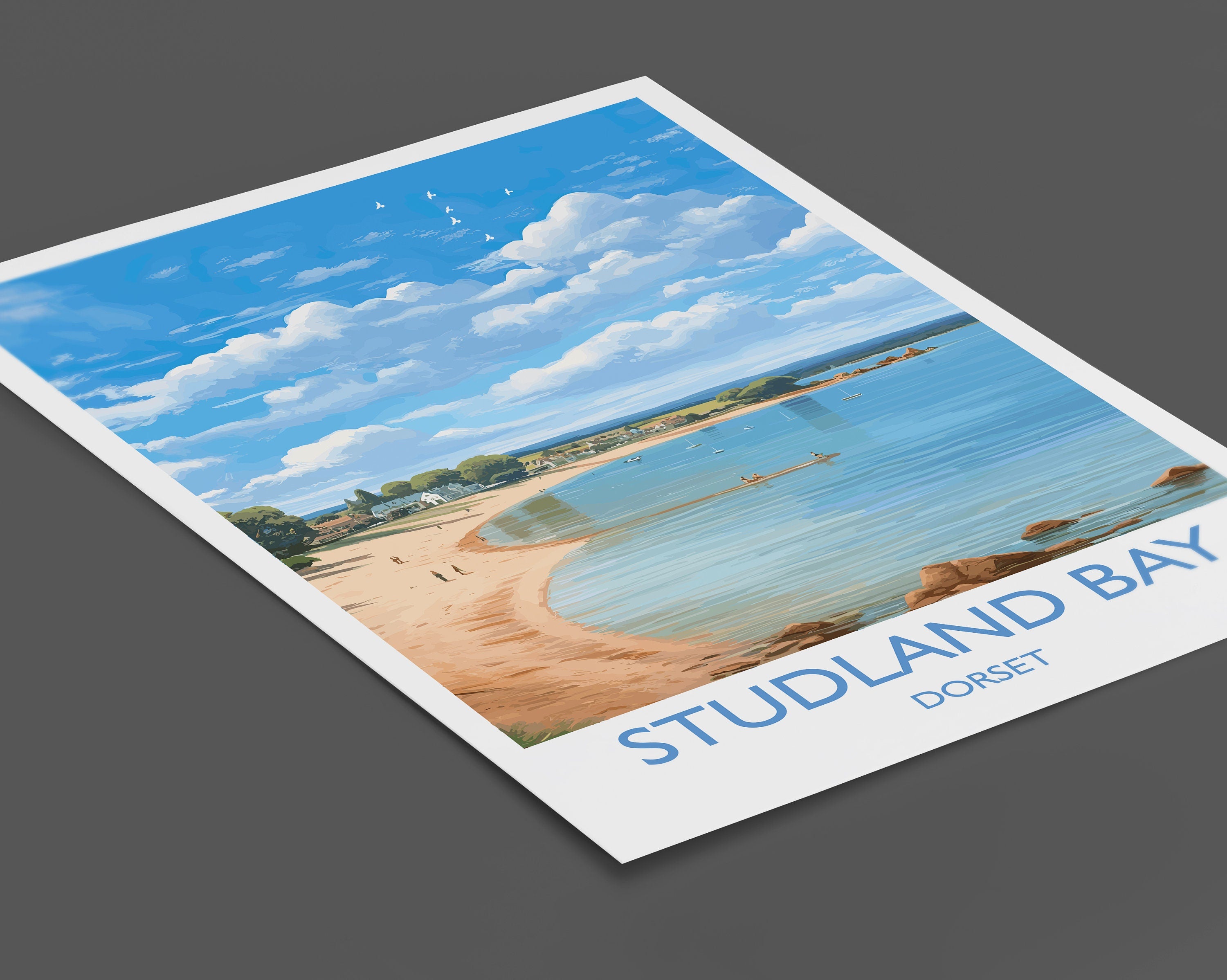 Studland Bay Travel Print, Travel Poster of Studland Bay, England, Dorset Coast Art, Dorset Gift, Wall Art Print NQ Media Designs