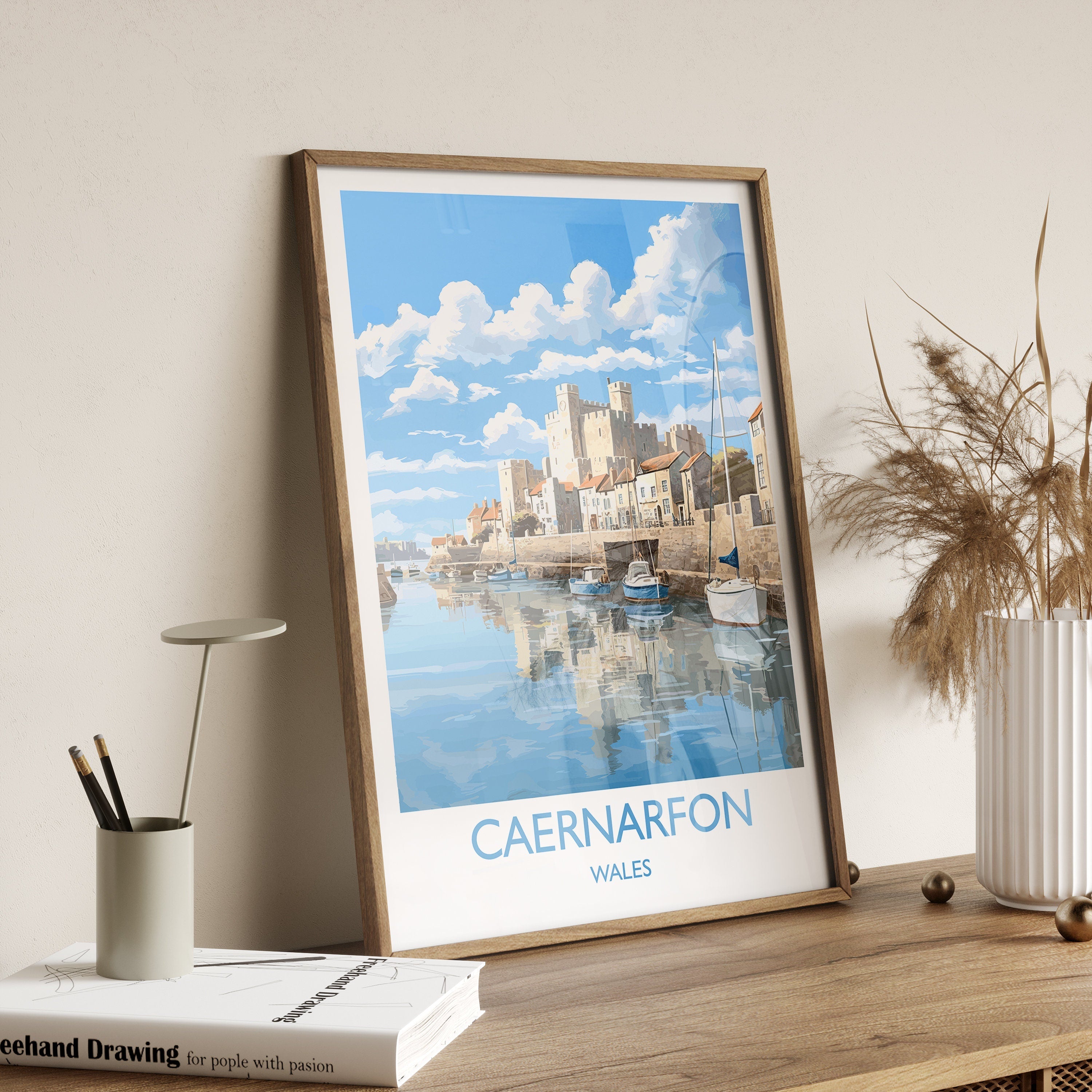 Caenarfon Travel Poster, Caenarfon Travel Print, Wales, Welsh Art, Caenarfon Gift, Wall Art Print NQ Media Designs